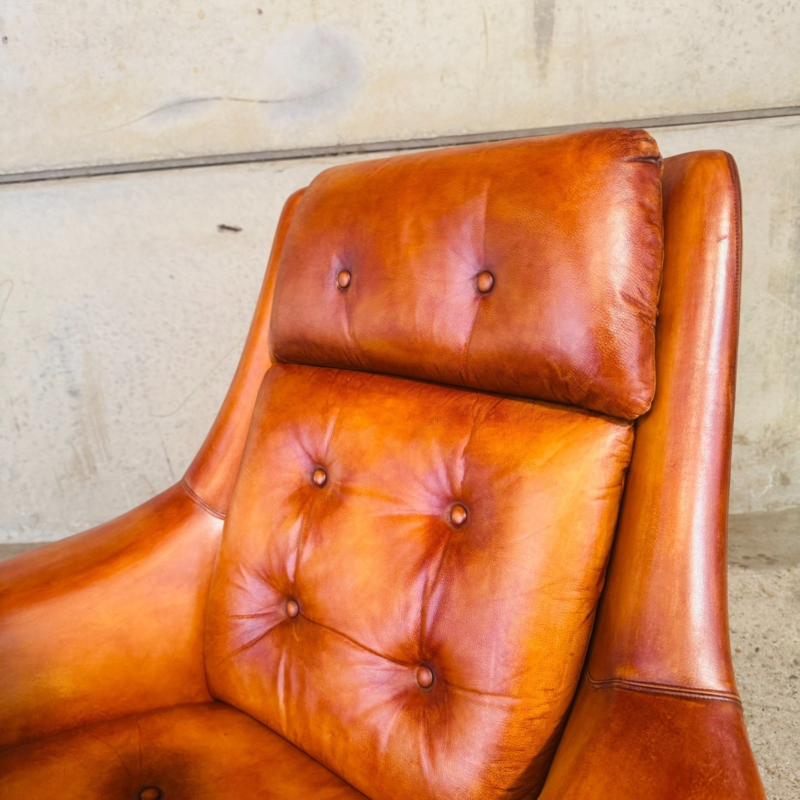 1970s Danish Egg Chair – Cognac Leather Swivel Base Generous Size