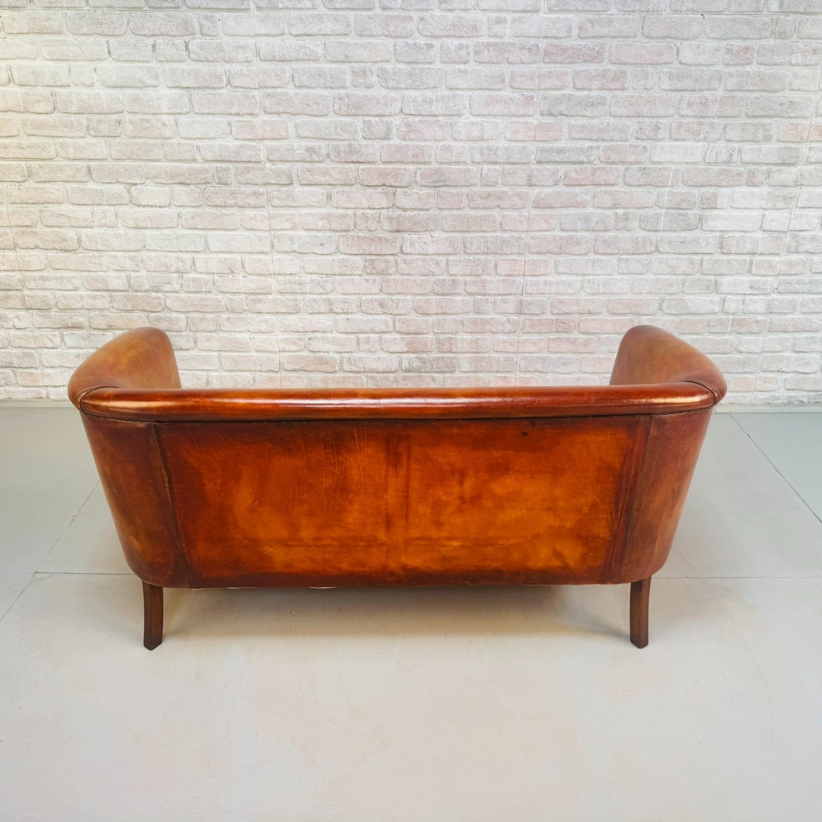 Vintage Danish Two Seater Tan Leather Sofa