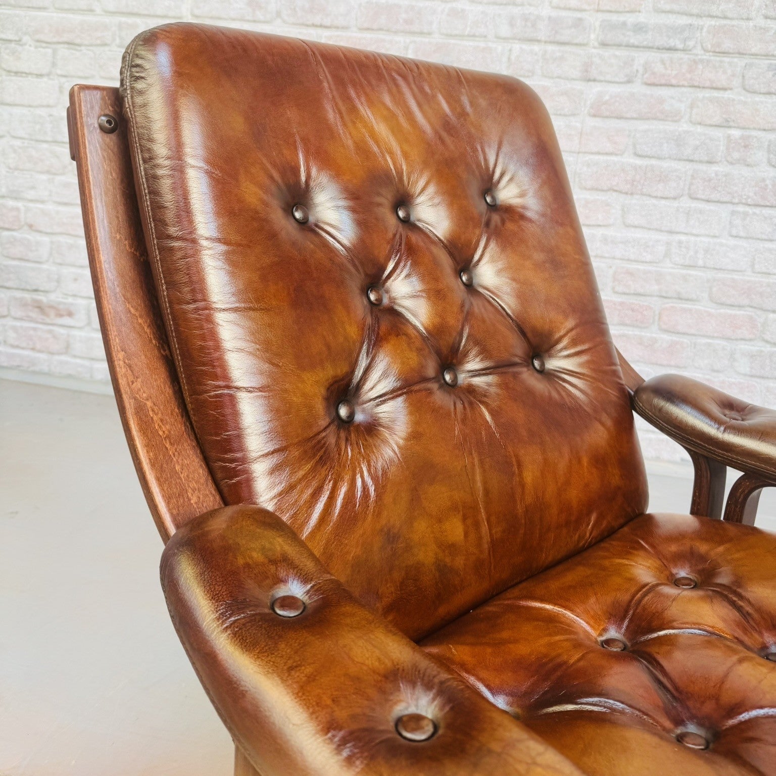 Vintage Danish Tan Leather Bentwood Armchair High Back Mid Century Chair