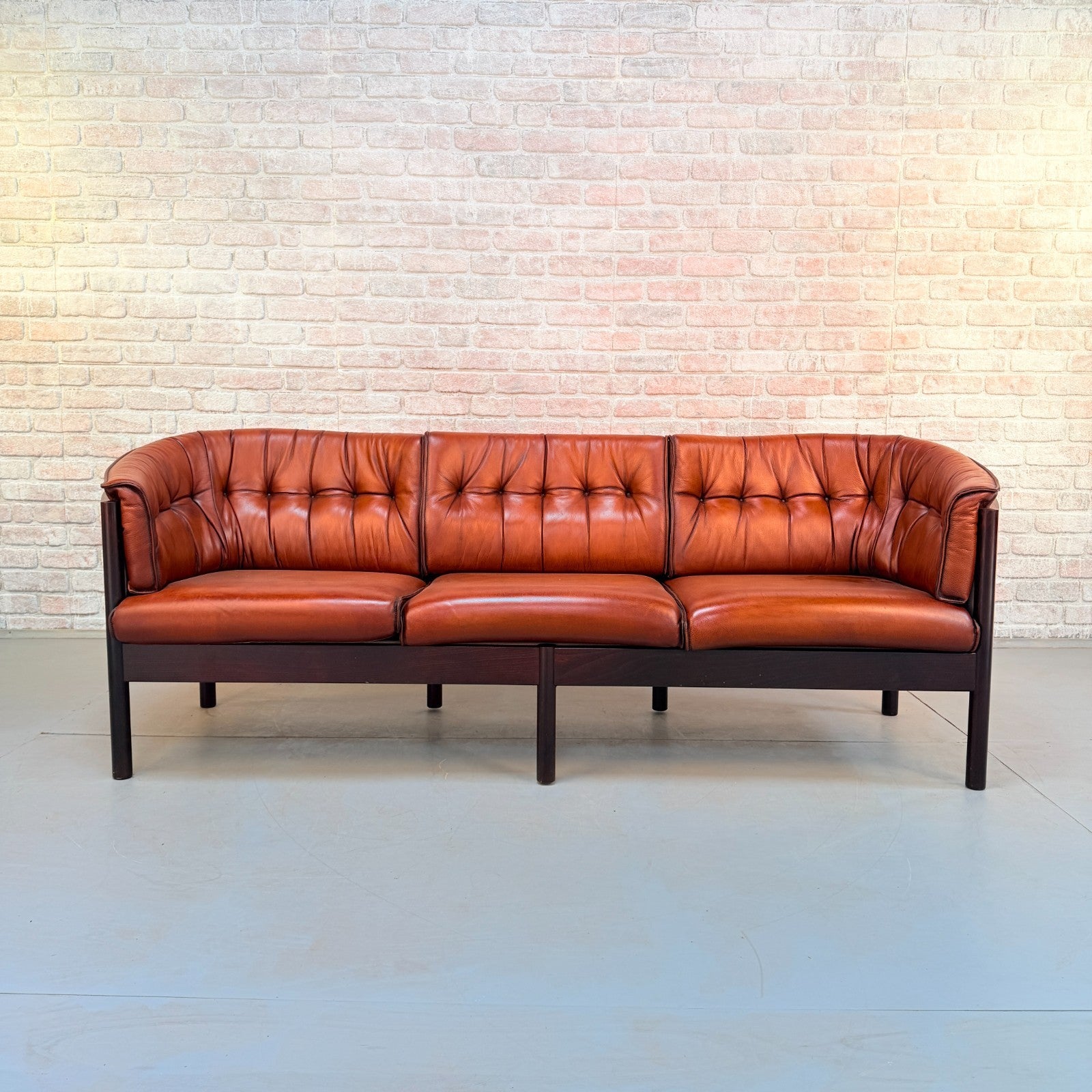 Vintage Arne Vodder Nielaus Møbler Danish Cognac Leather 3 Seater Sofa