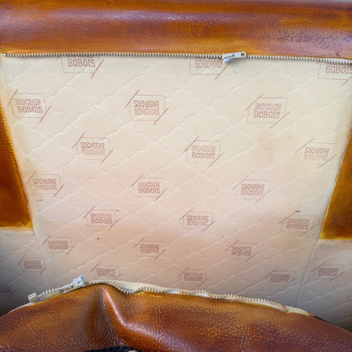 Huge Pair Vintage Roche Bobois Hand Dyed Tan Leather Armchairs