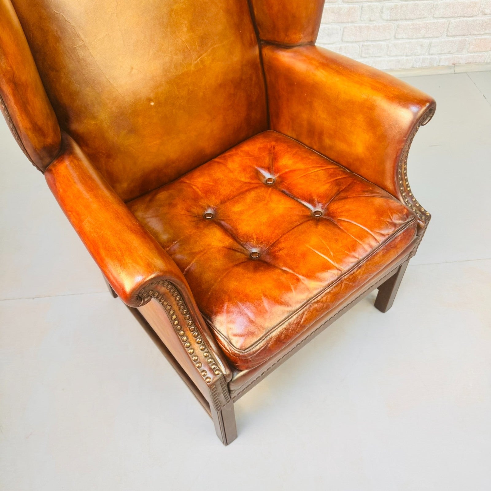 Neat Vintage Danish Leather Wingback Chair – Hand-Dyed Tan Colour