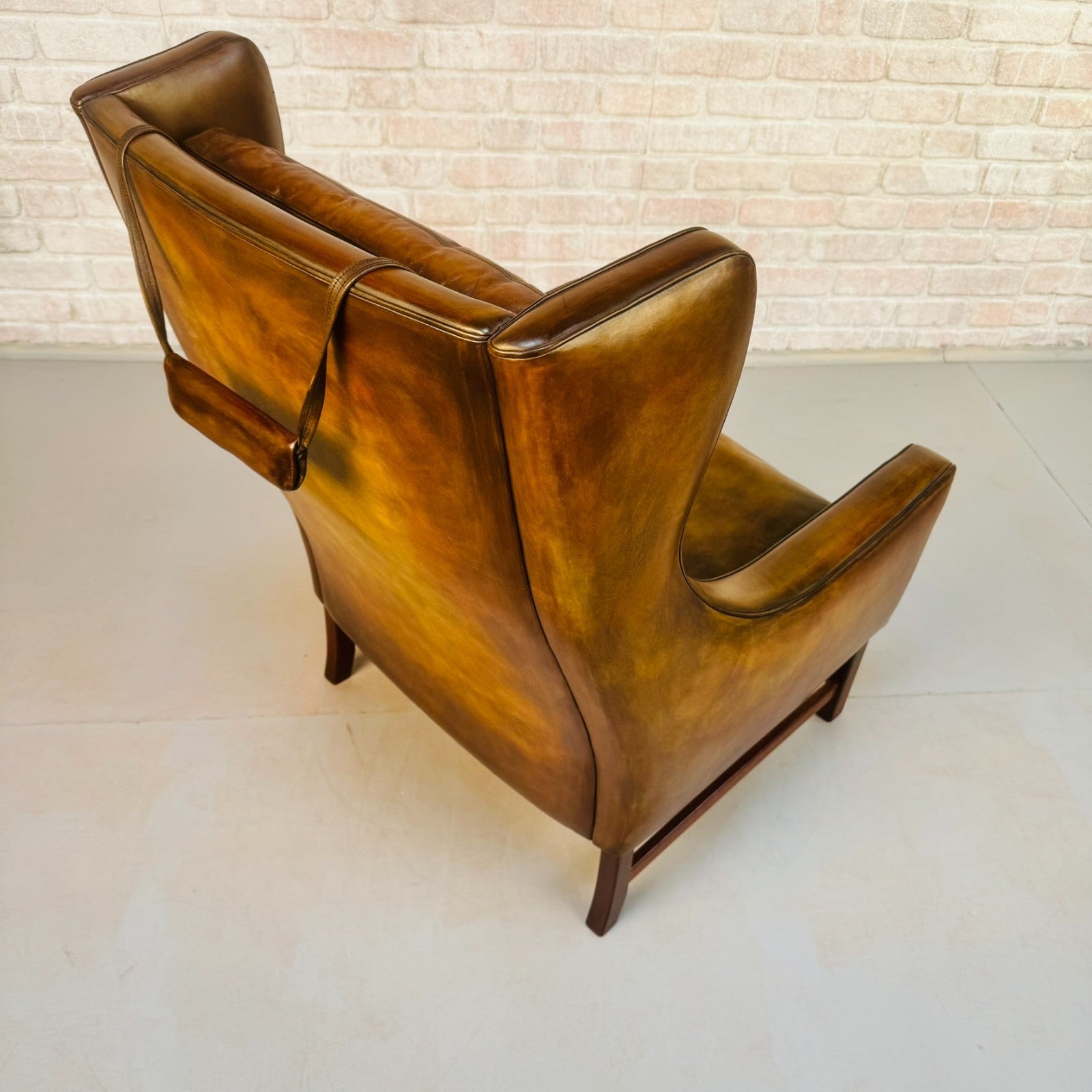 Vintage 1960s Fredrik Kayser Wingback Tan Leather Chair for Vatne Møbler