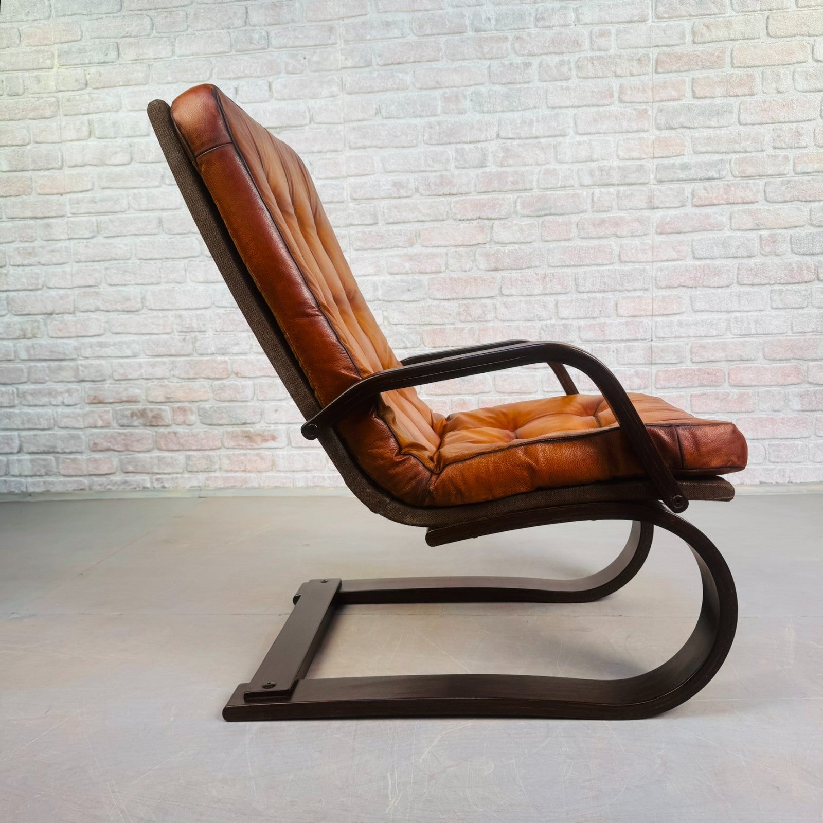 Vintage Danish Bentwood Tan Leather Armchair – Compact, Comfortable