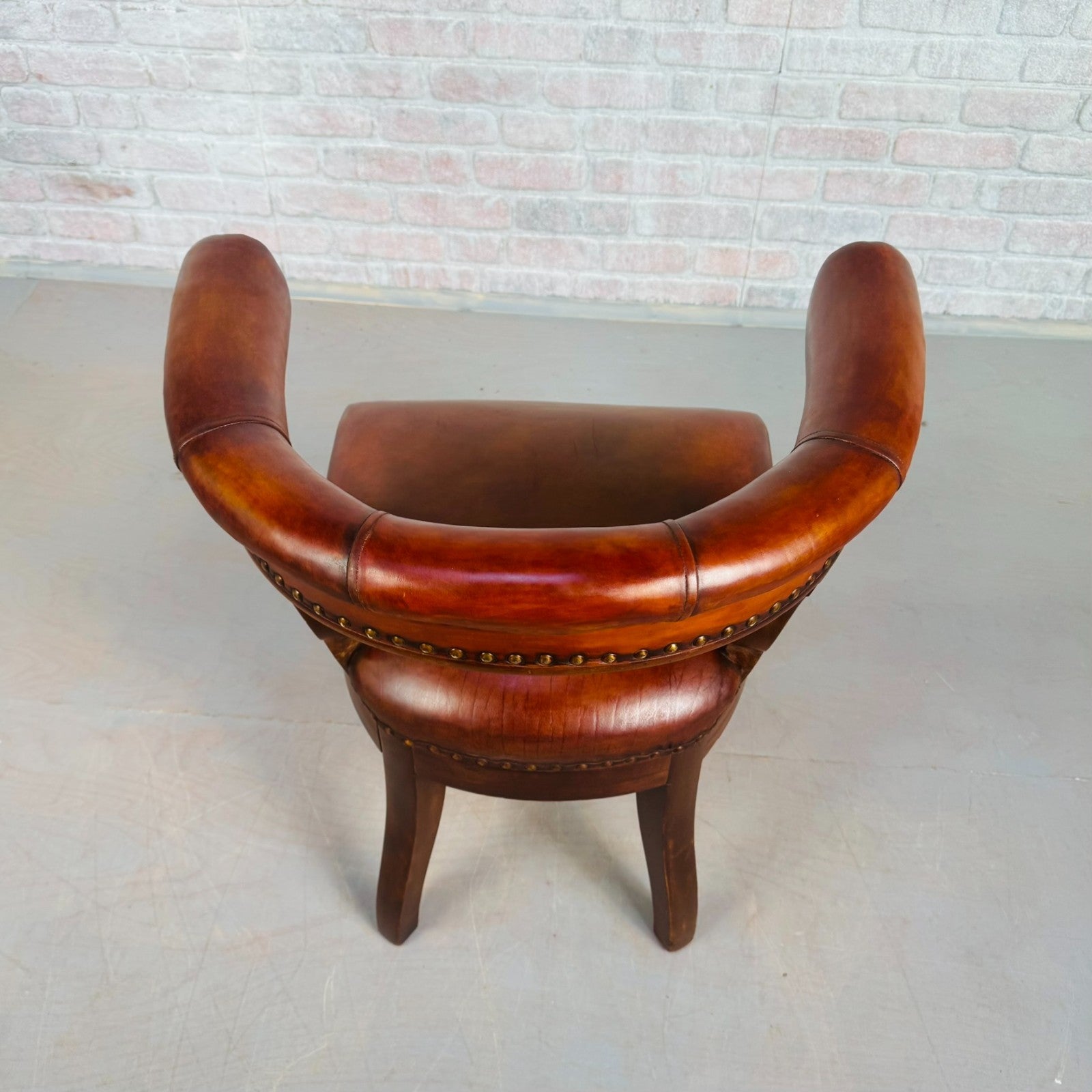 1940s Antique Danish Tan Leather Partner’s Desk Chair - Walnut Frame