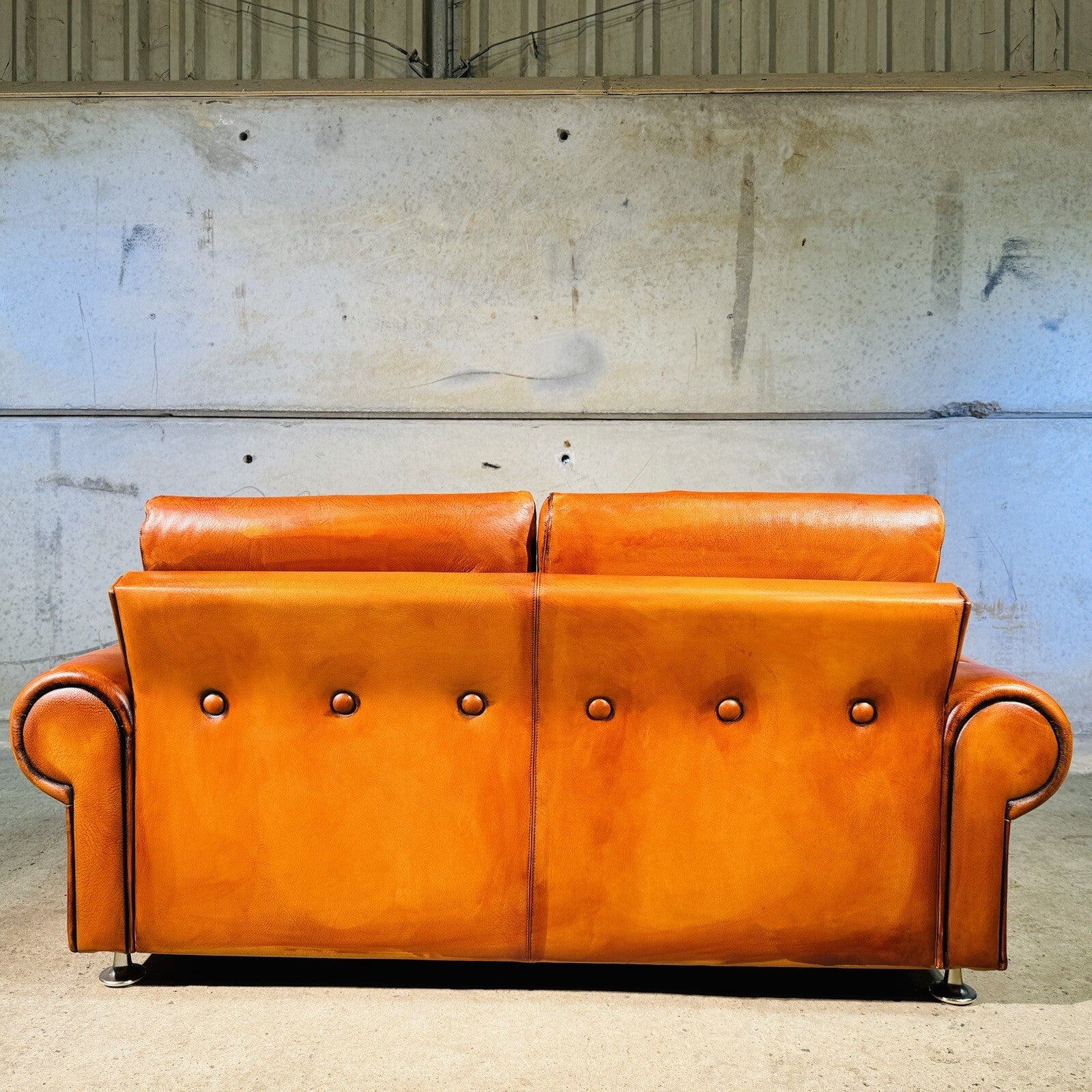 Vintage  RetroDanish Leather  Two Seater Sofa Hand Dyed Tan, Strap Detail