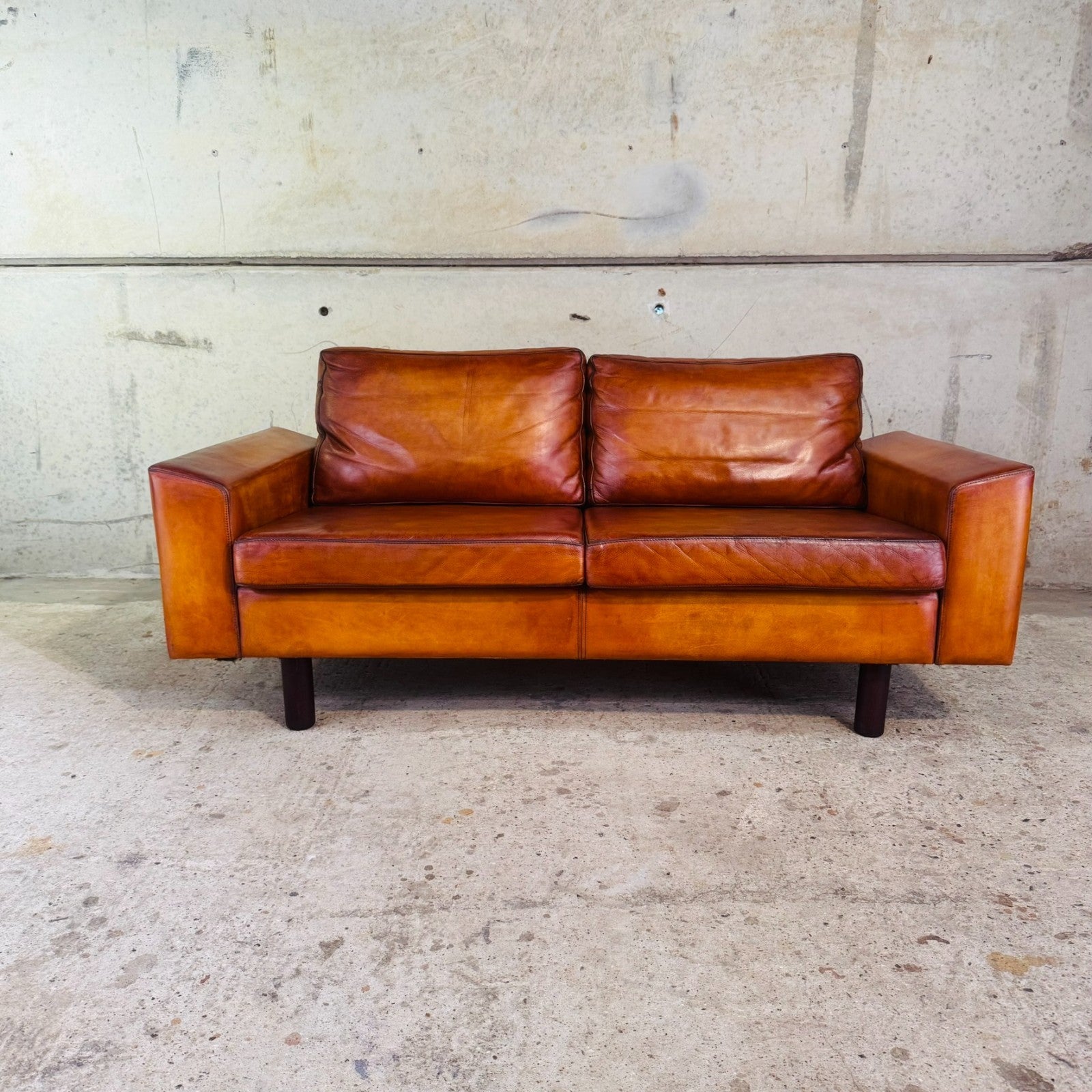 Vintage Pair of Mogens Hansen Tan Leather Two-Seater Sofas