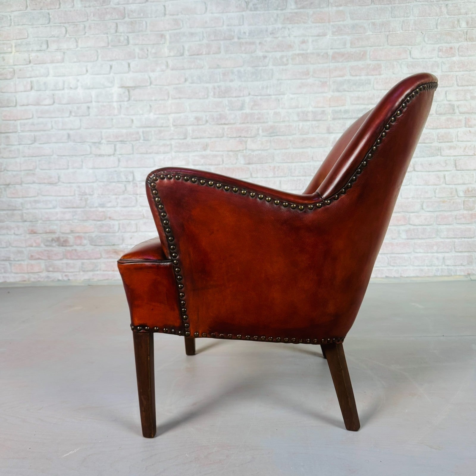 Neat Danish Vintage 1930s Leather Armchair – Hand-Dyed Chestnut Patina