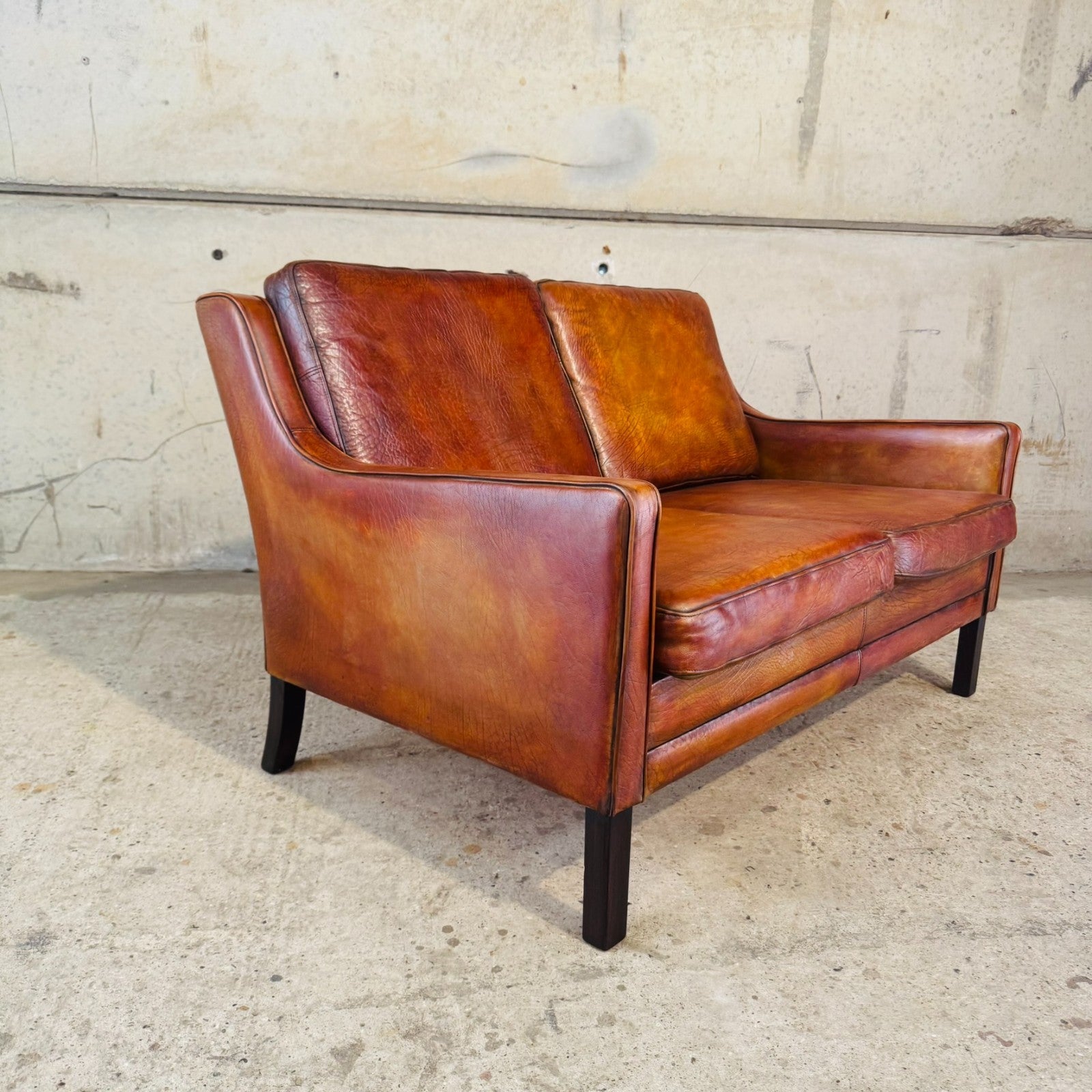 Mogens Hansen 1970 Cognac Leather Two-Seater Sofa – Buffalo Leather