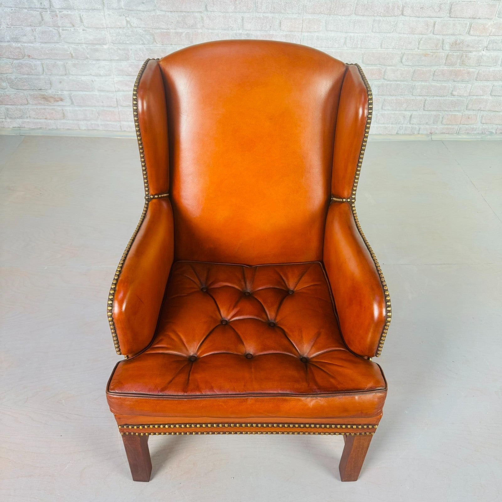 Neat Vintage Danish Leather Wingback Chair – Hand-Dyed Tan Colour