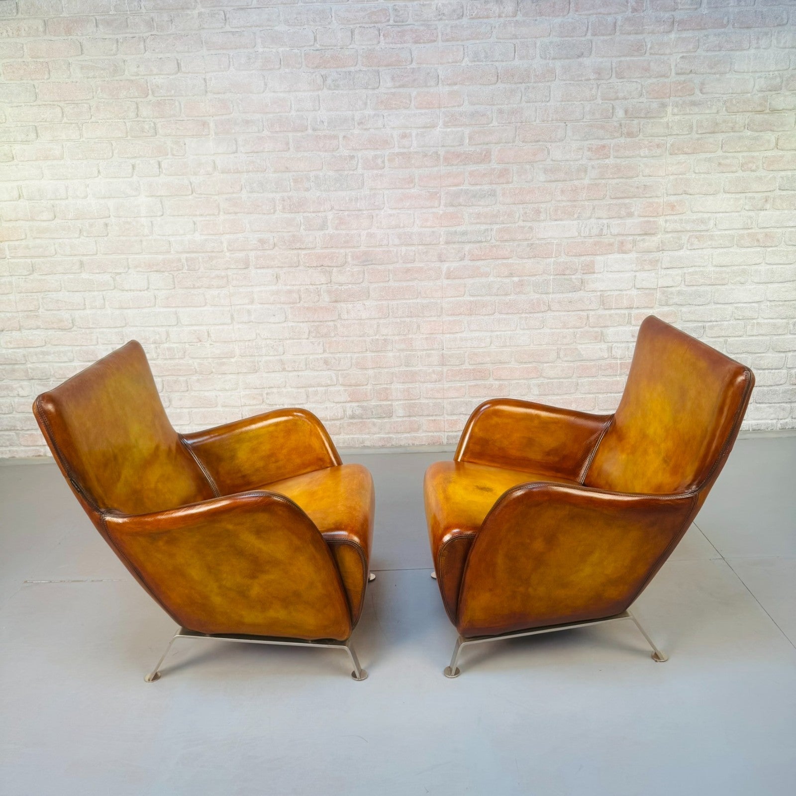 Contemporary Danish Hand Dyed Light Tan Leather Armchairs