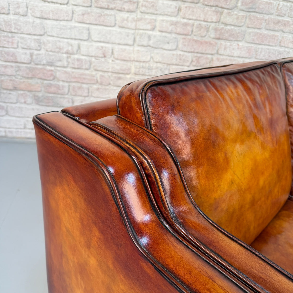 Vintage Stouby Borge Mogensen Style Tan Leather 2 Seater Danish Sofa