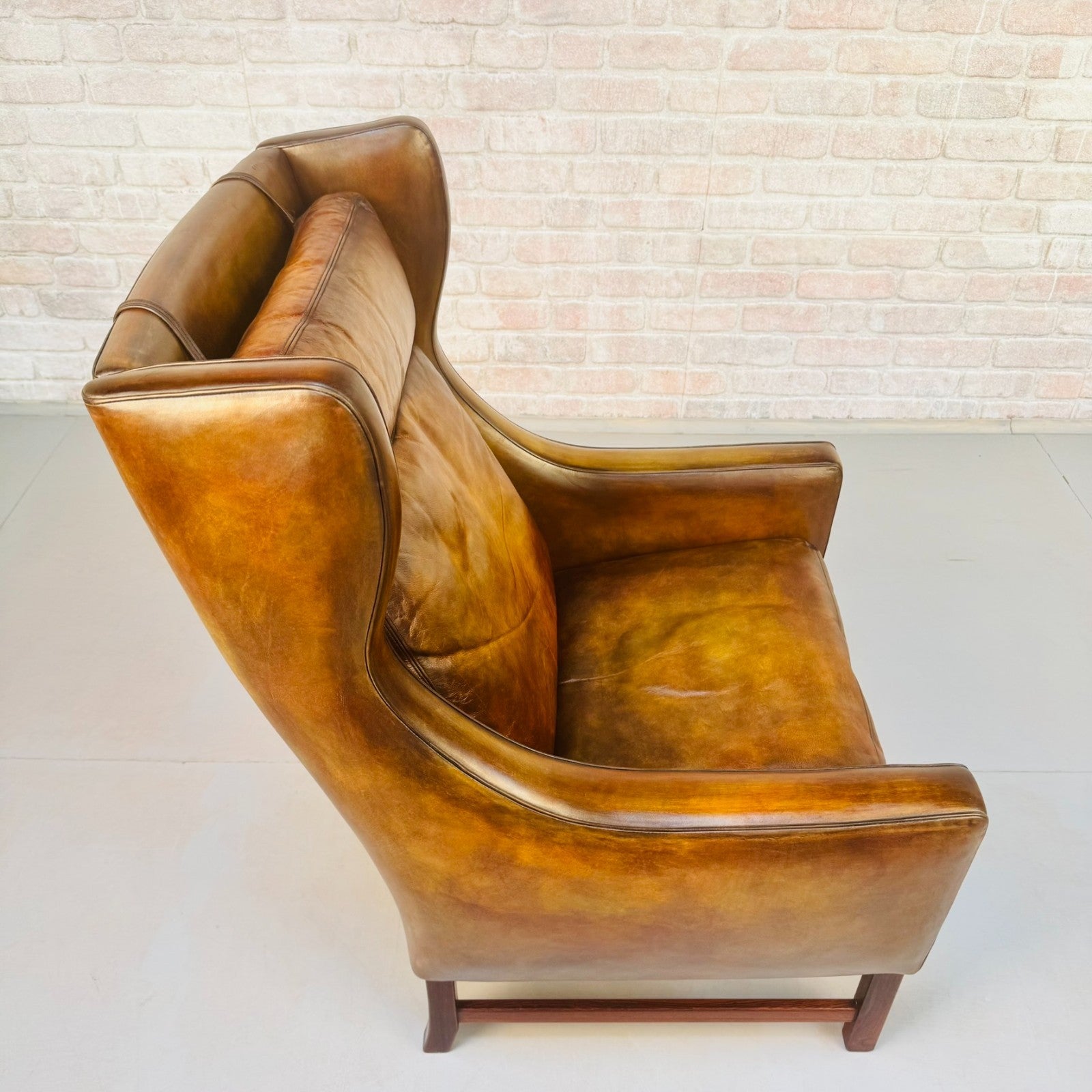 Vintage 1960s Fredrik Kayser Wingback Tan Leather Chair for Vatne Møbler