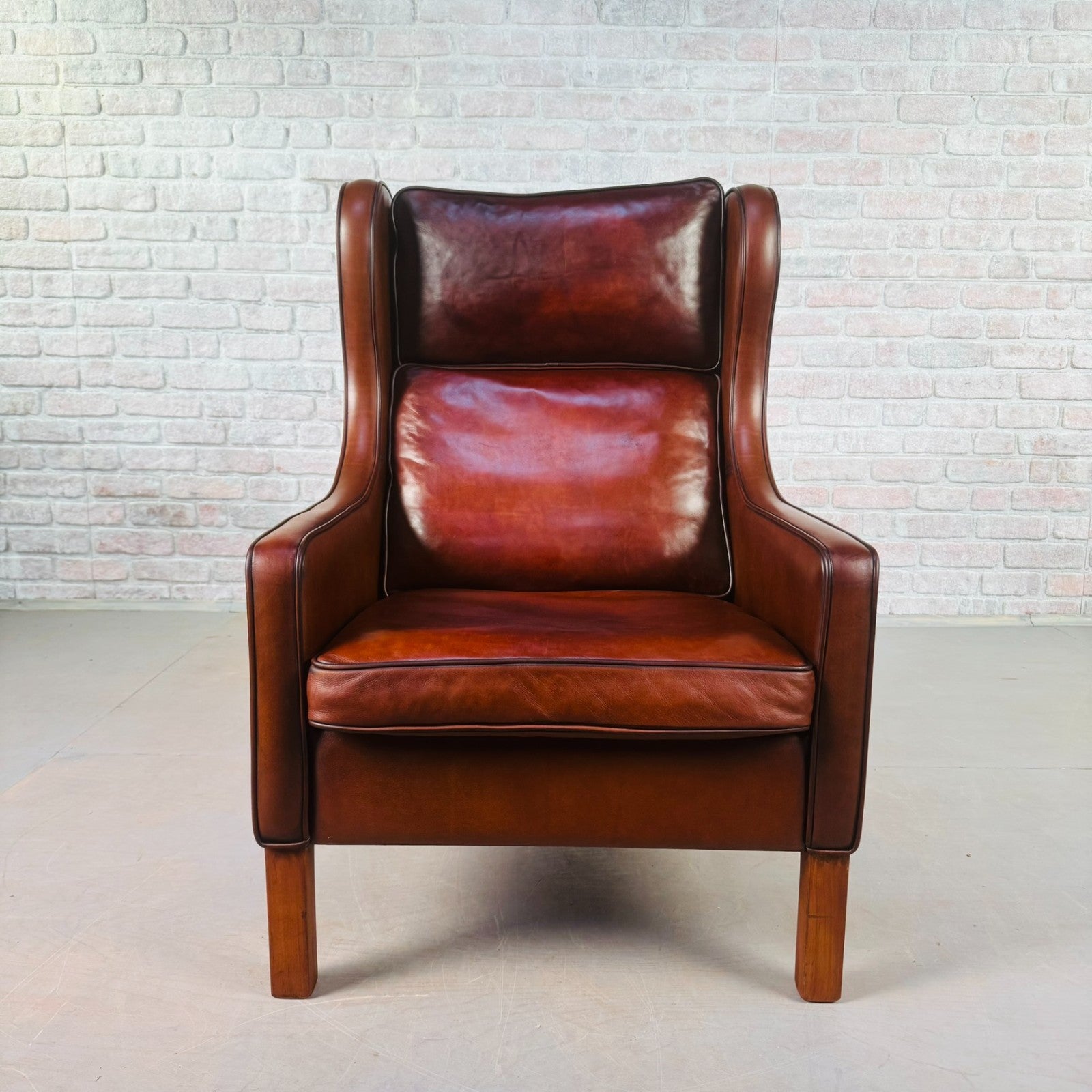 Vintage Danish 1970s High Back Dark Tan Leather Armchair