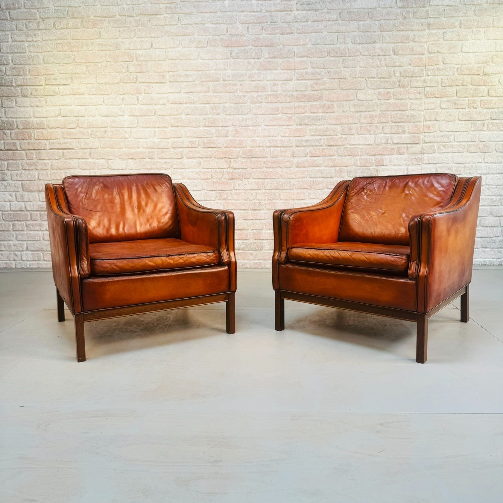 1970s Danish Pair of Tan Leather Armchairs