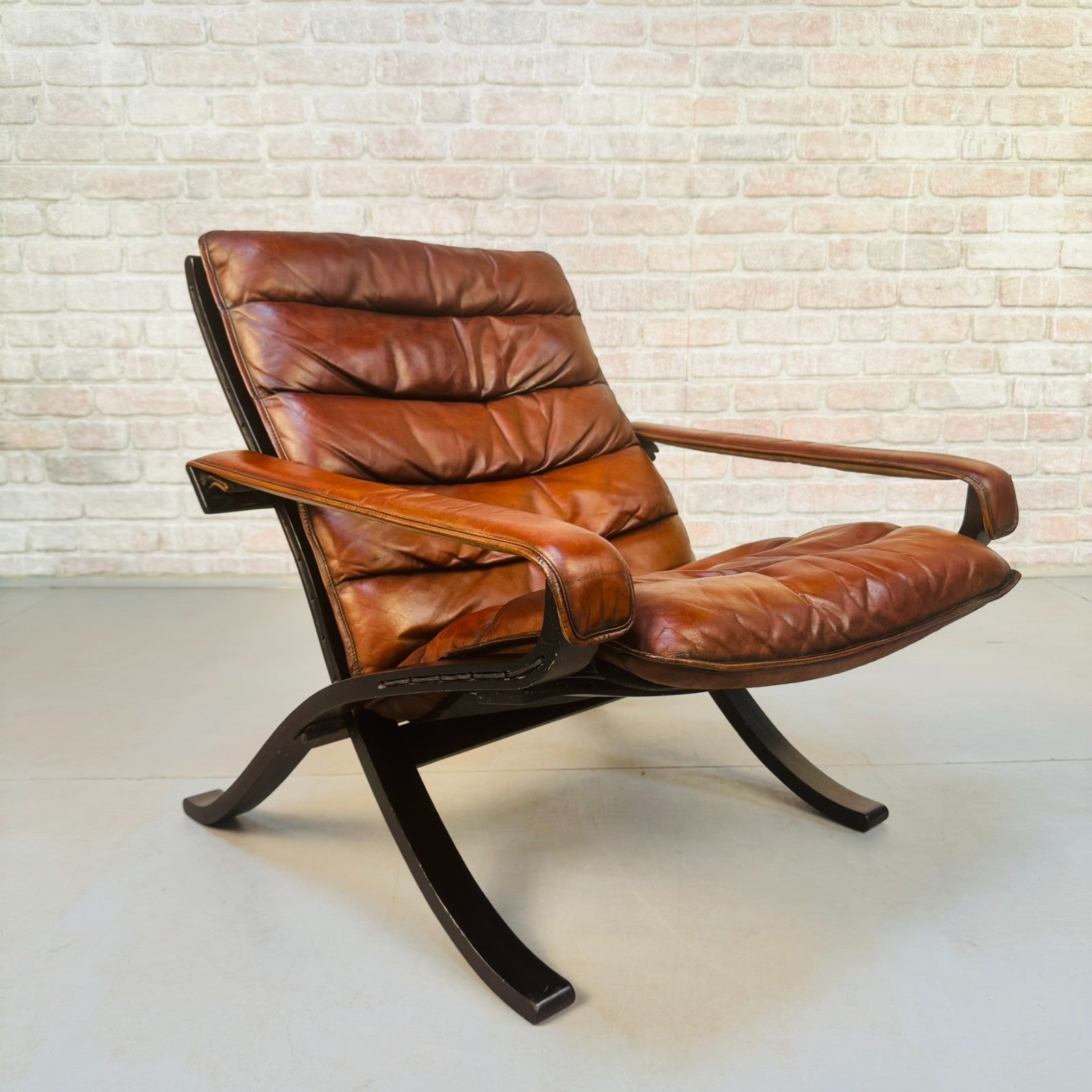 Vintage 1960s Ingmar Relling Flex for Westnofa Lounge  Tan Leather Chair Norway