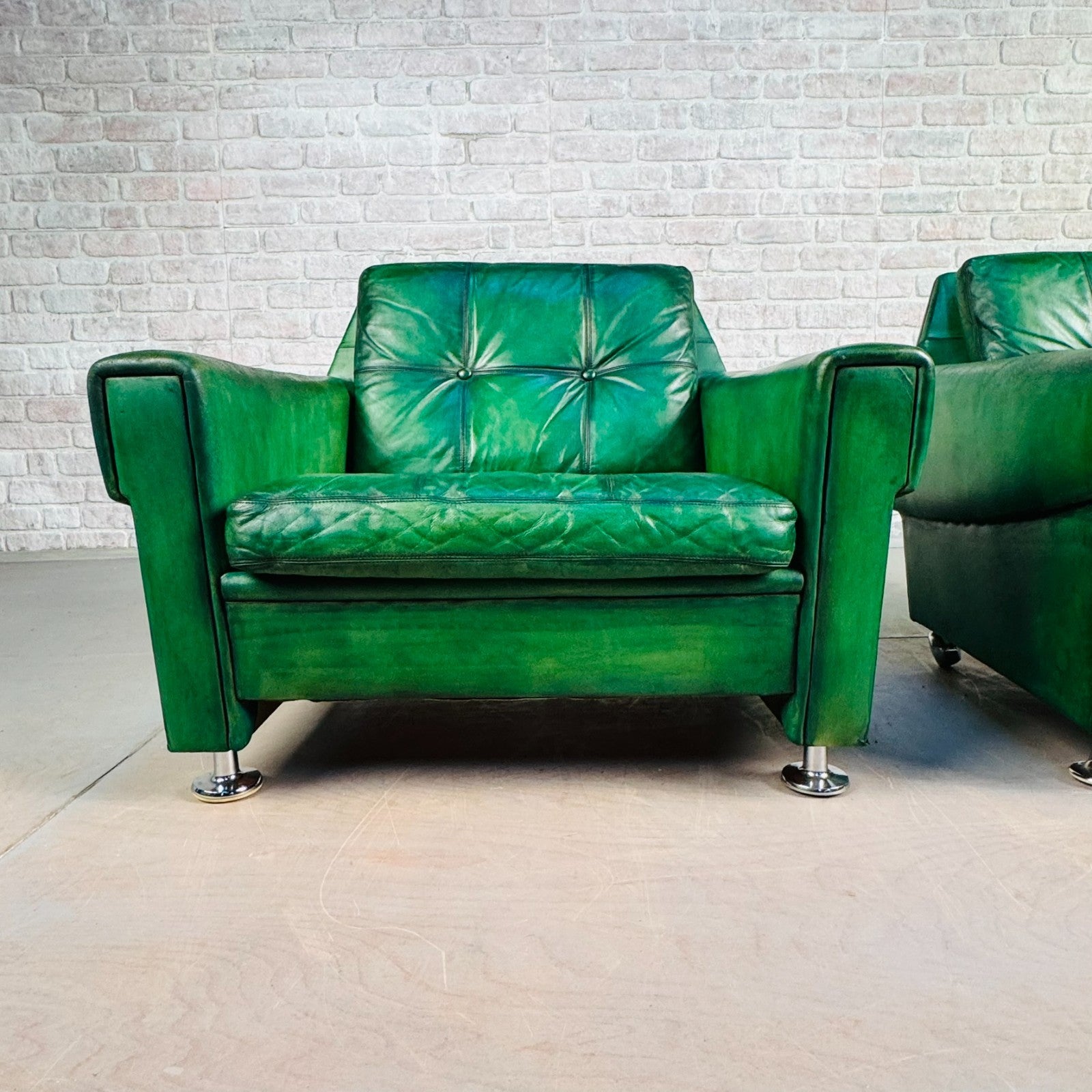 Vintage Danish Green Leather Pair of Armchairs by Svend Skipper