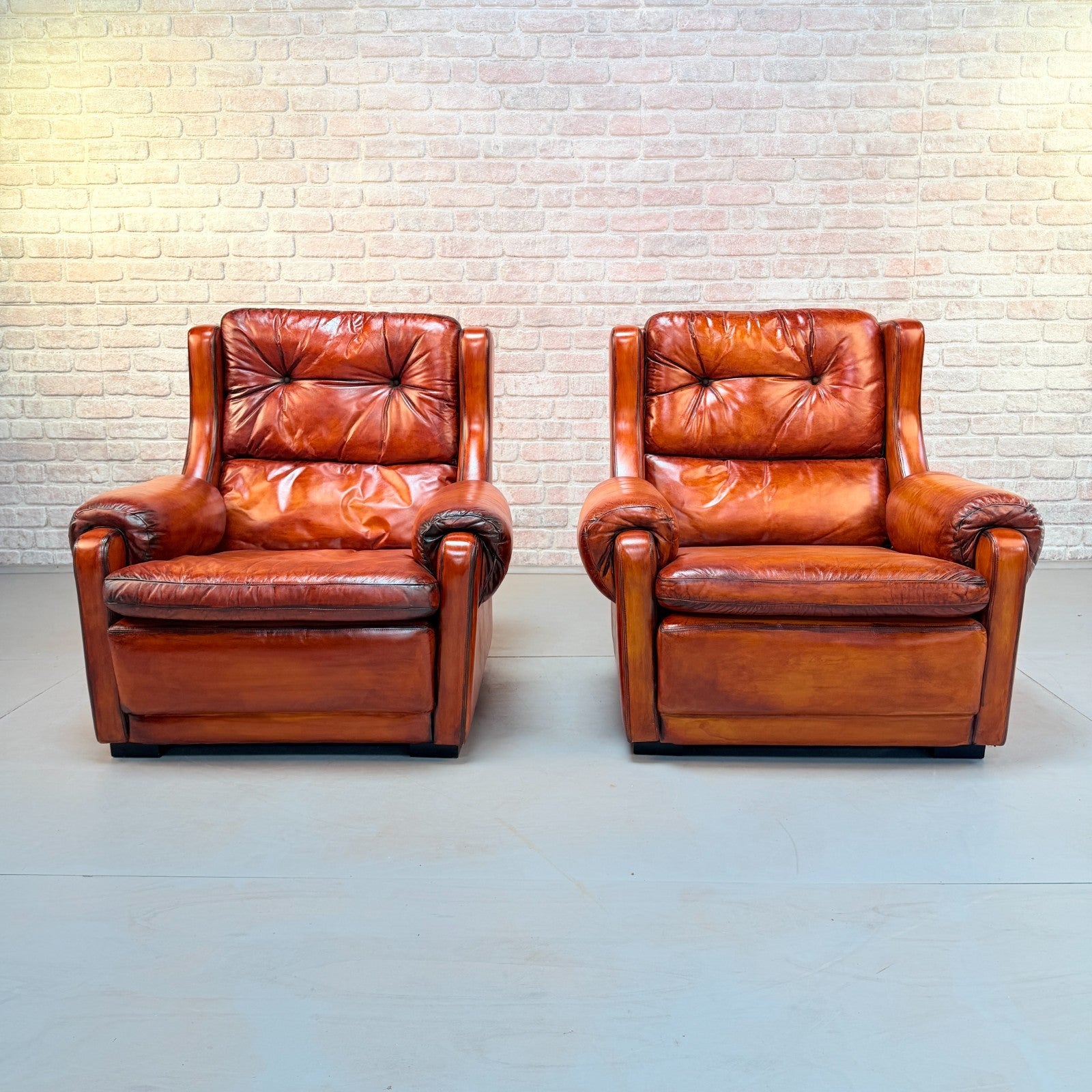 Pair of Mid-20th Century English Gimson & Slater Cognac Leather Armchairs