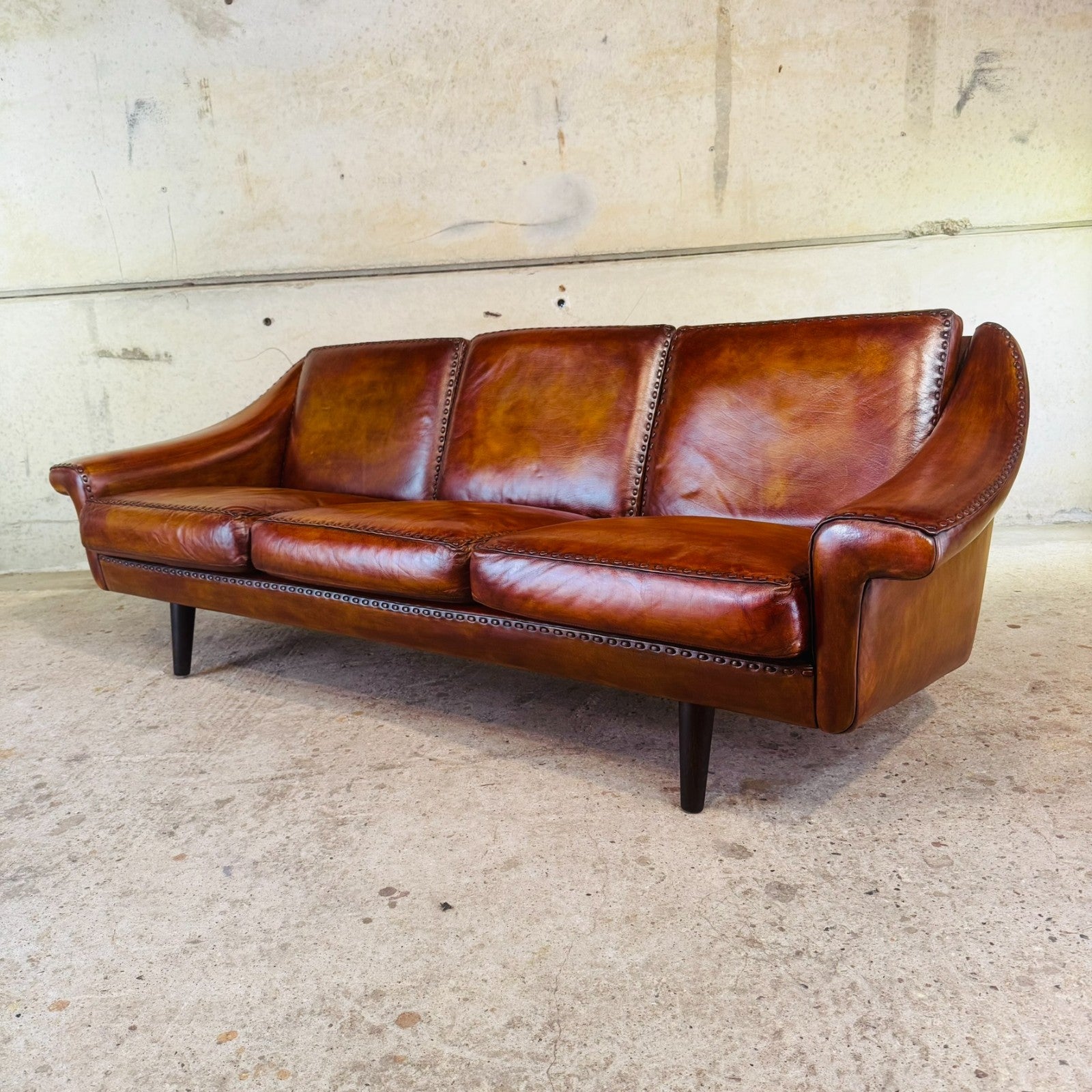 1970s "Matador" Three-Seater Light Tan Leather Sofa by Aage Christiansen