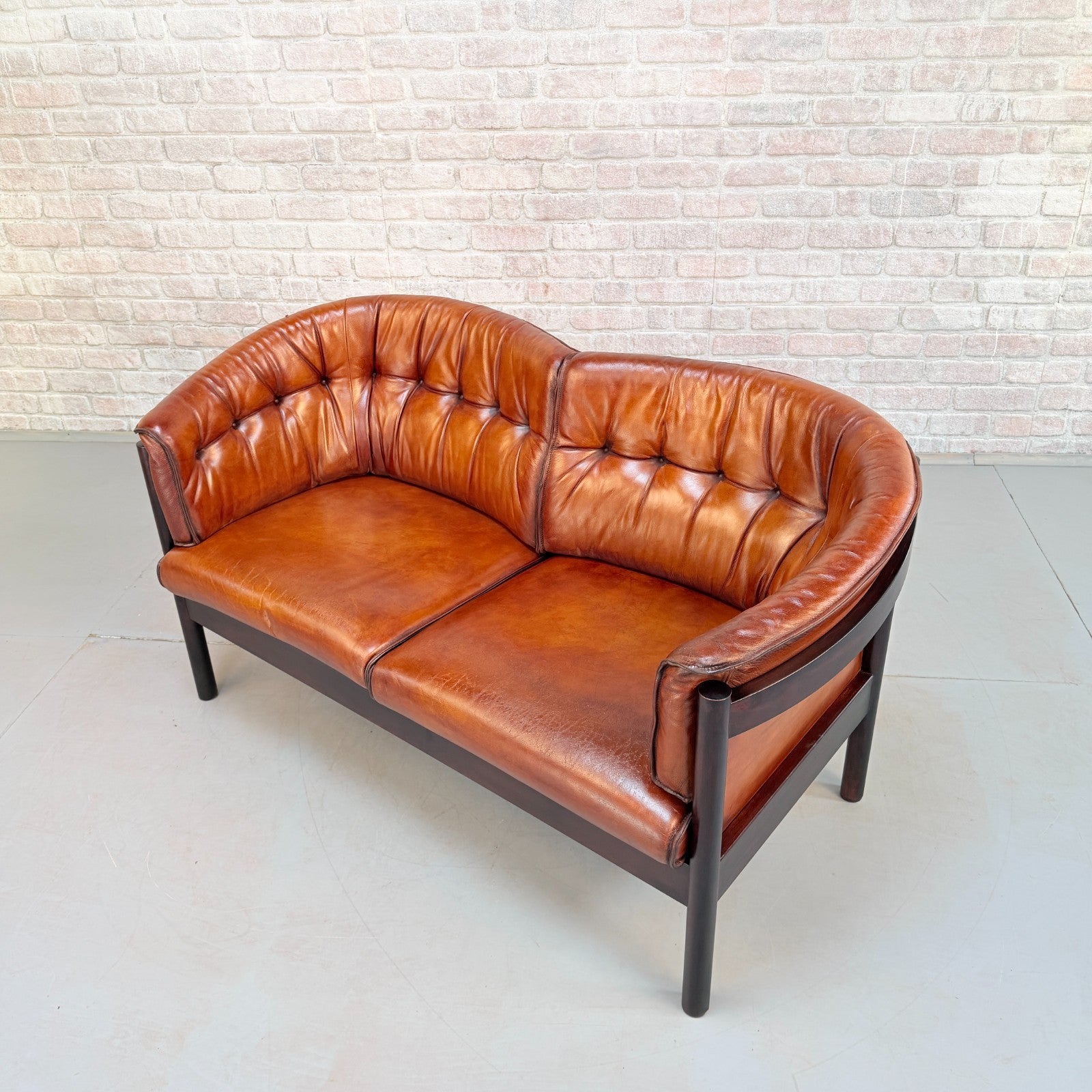 Vintage Arne Vodder Nielaus Møbler Danish Cognac Leather 2 Seater Sofa