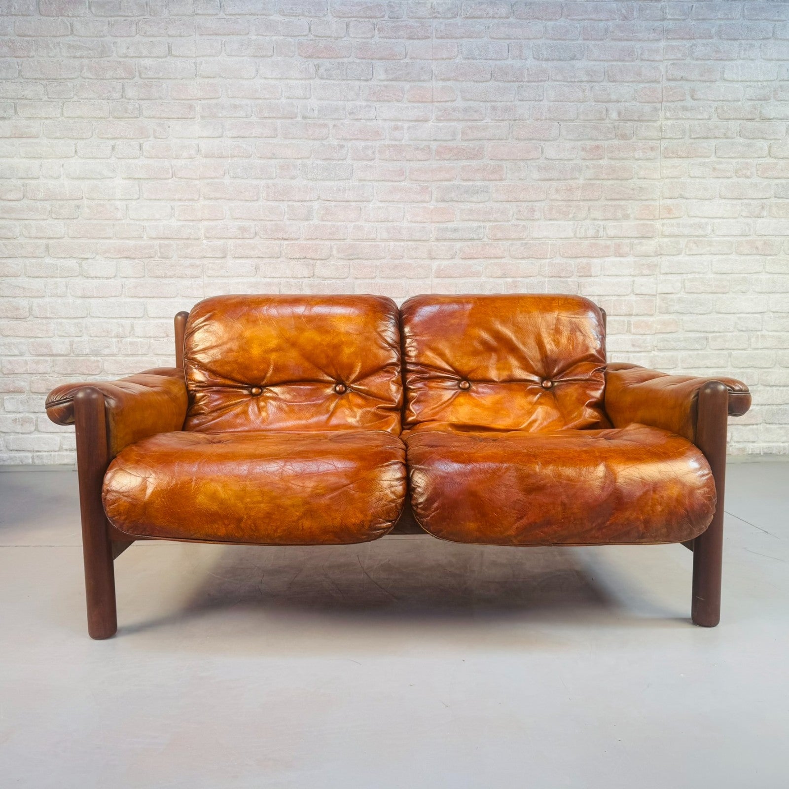 Vintage 1970s Swedish Arne Norell Two-Seater Sofa & Chair Tan Leather Set