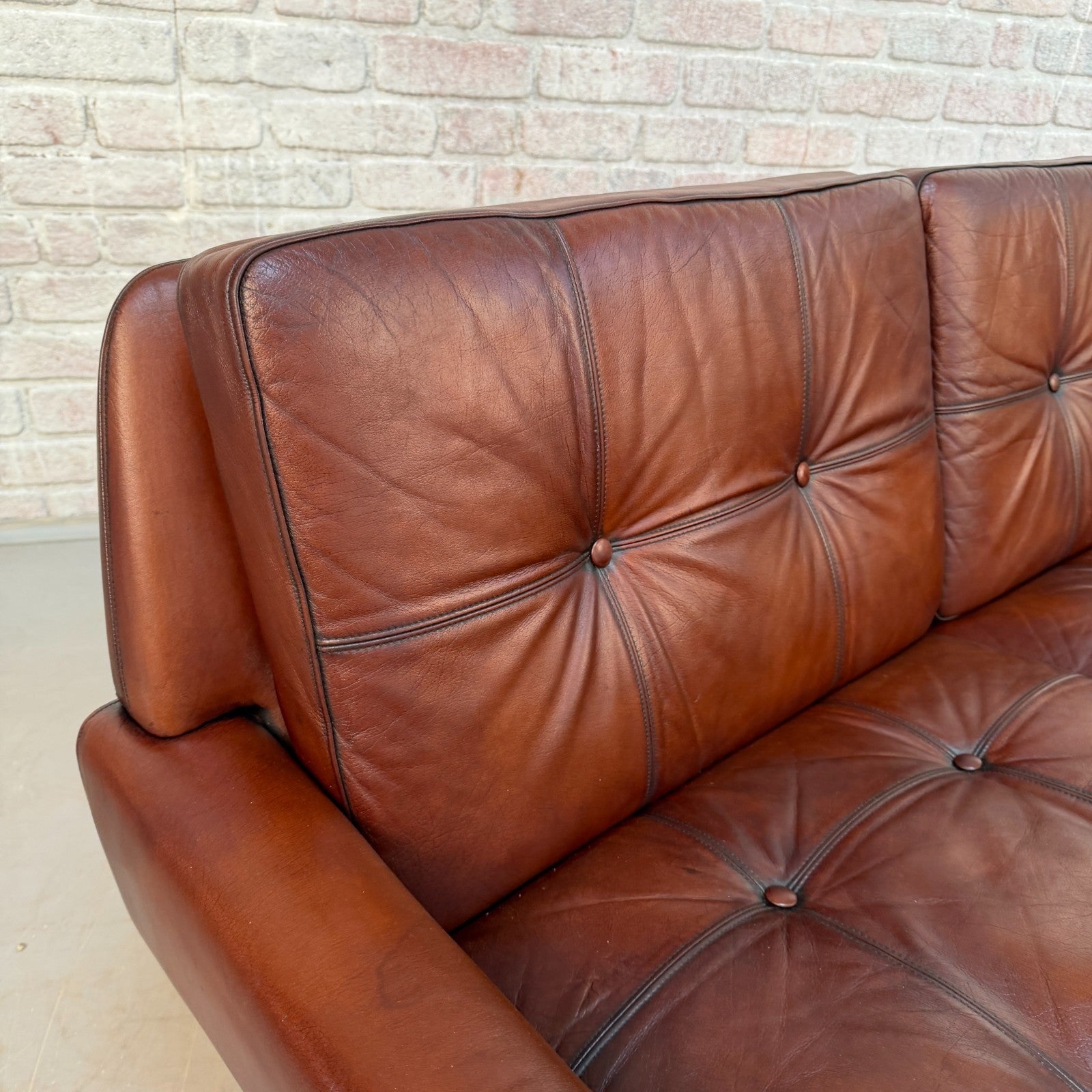 Vintage 1970s Svend Skipper Brown Leather Two-Seater Sofa