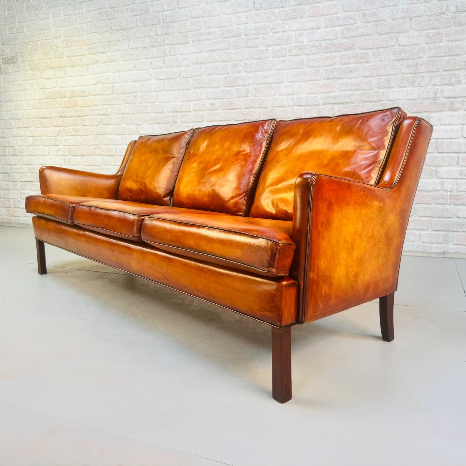 Vintage Danish Three Seater Tan Leather Sofa