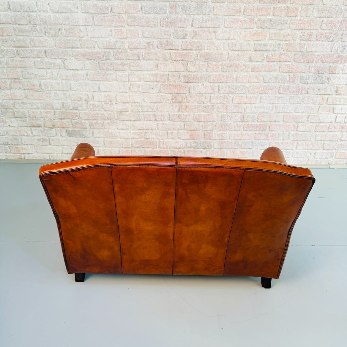 Vintage English Club Cognac Leather 2 Seater Sofa & Armchair Suite