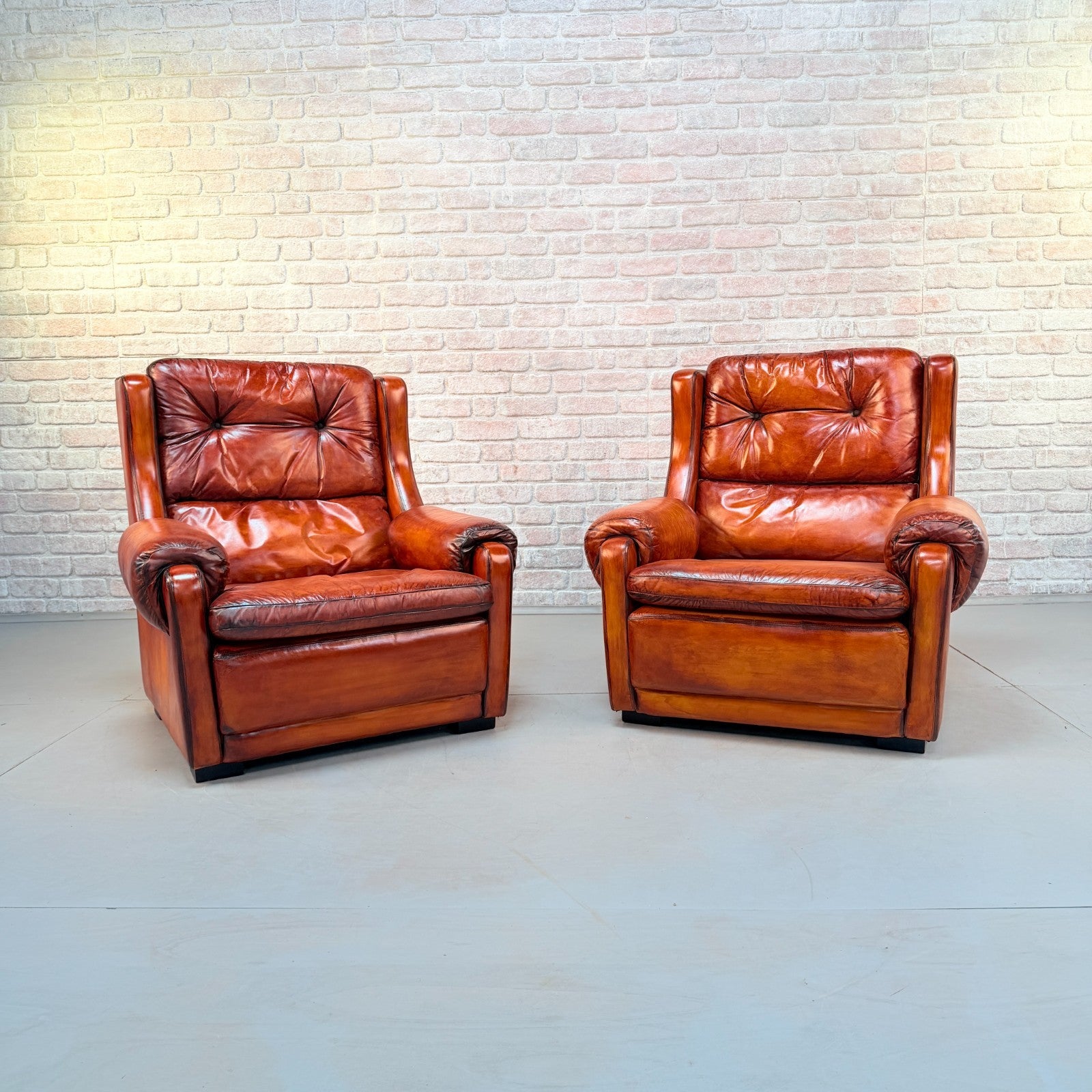 Pair of Mid-20th Century English Gimson & Slater Cognac Leather Armchairs