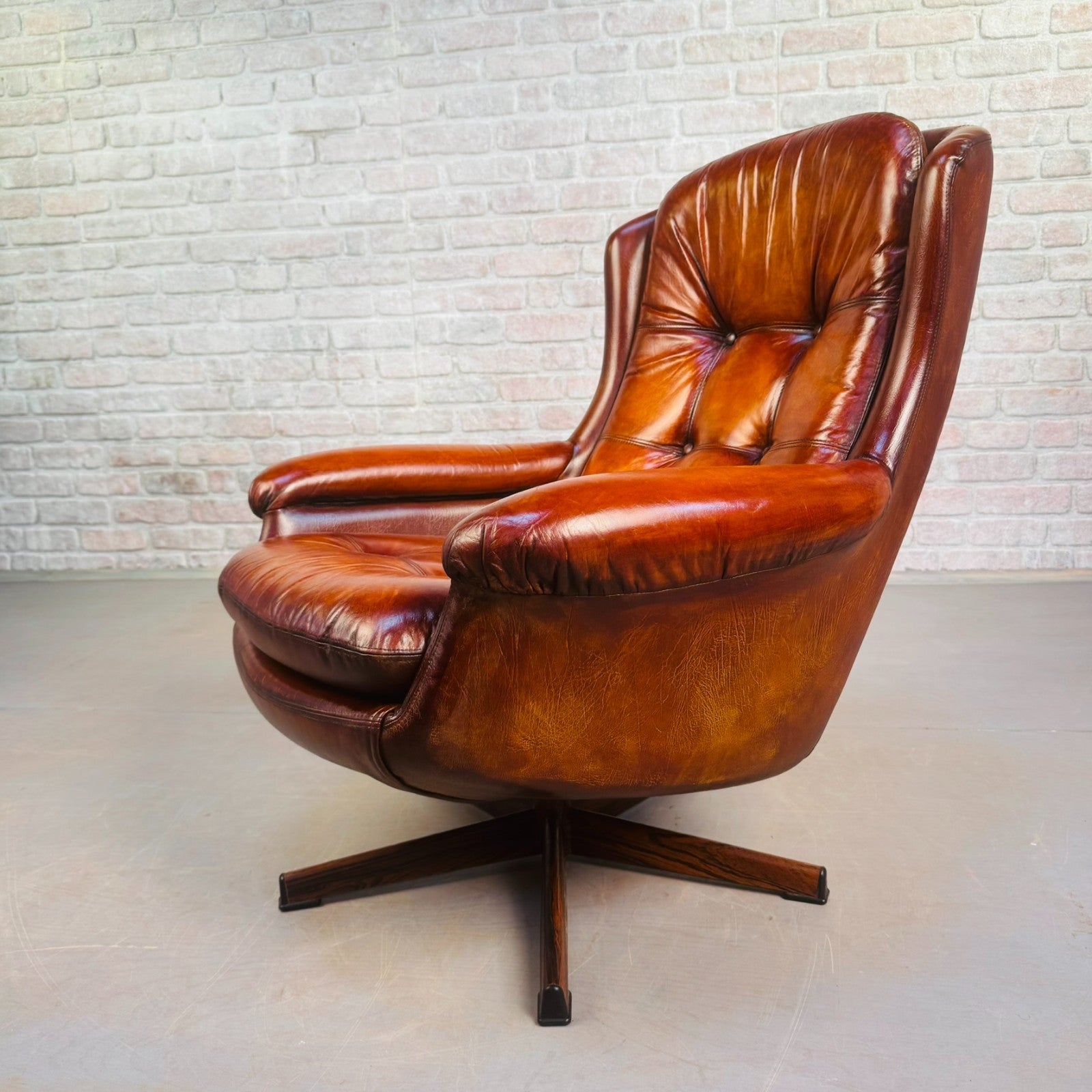 1970s Danish Egg Chair – Cognac Leather Swivel Base