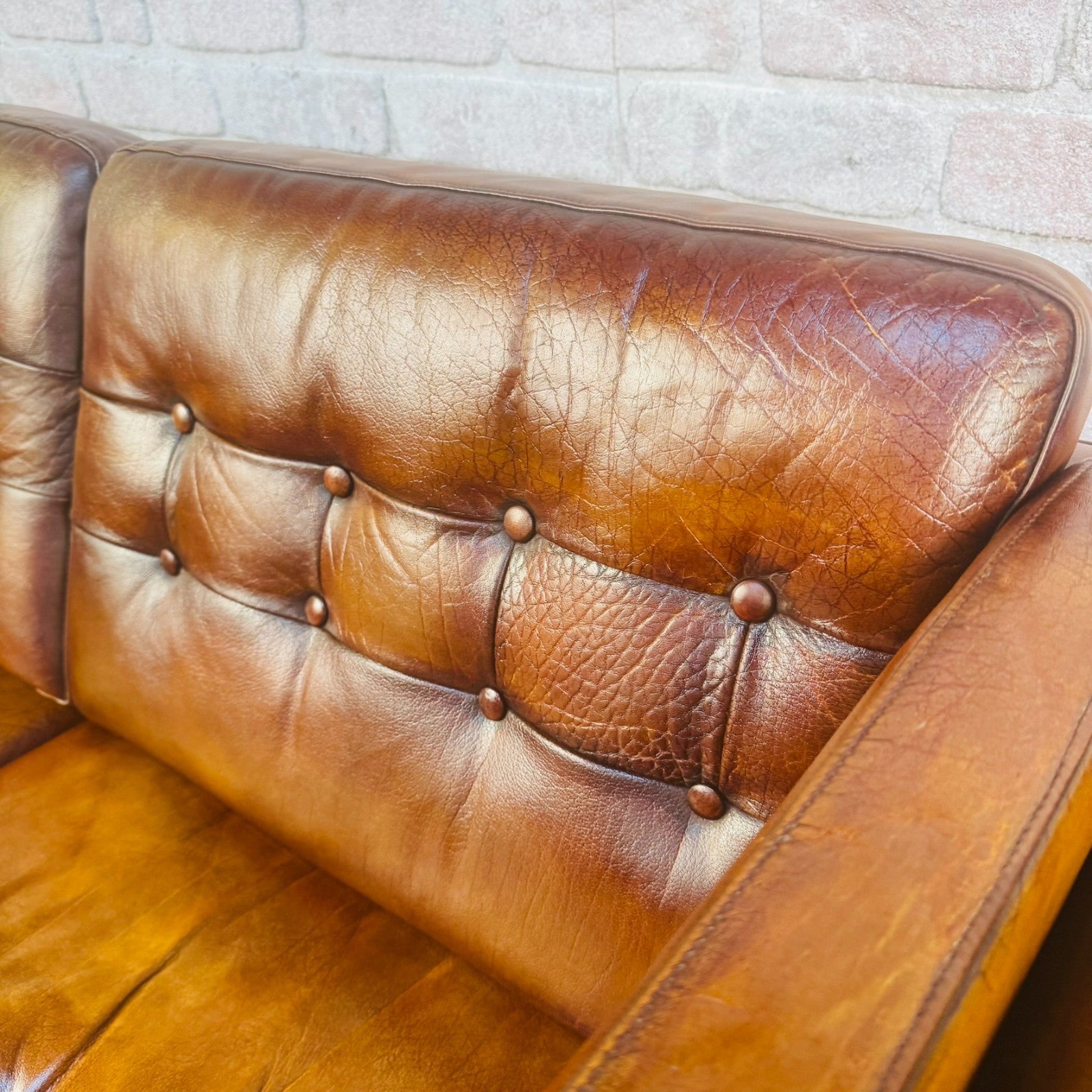Pair of Vintage Danish Tan Leather Two Seater Sofas