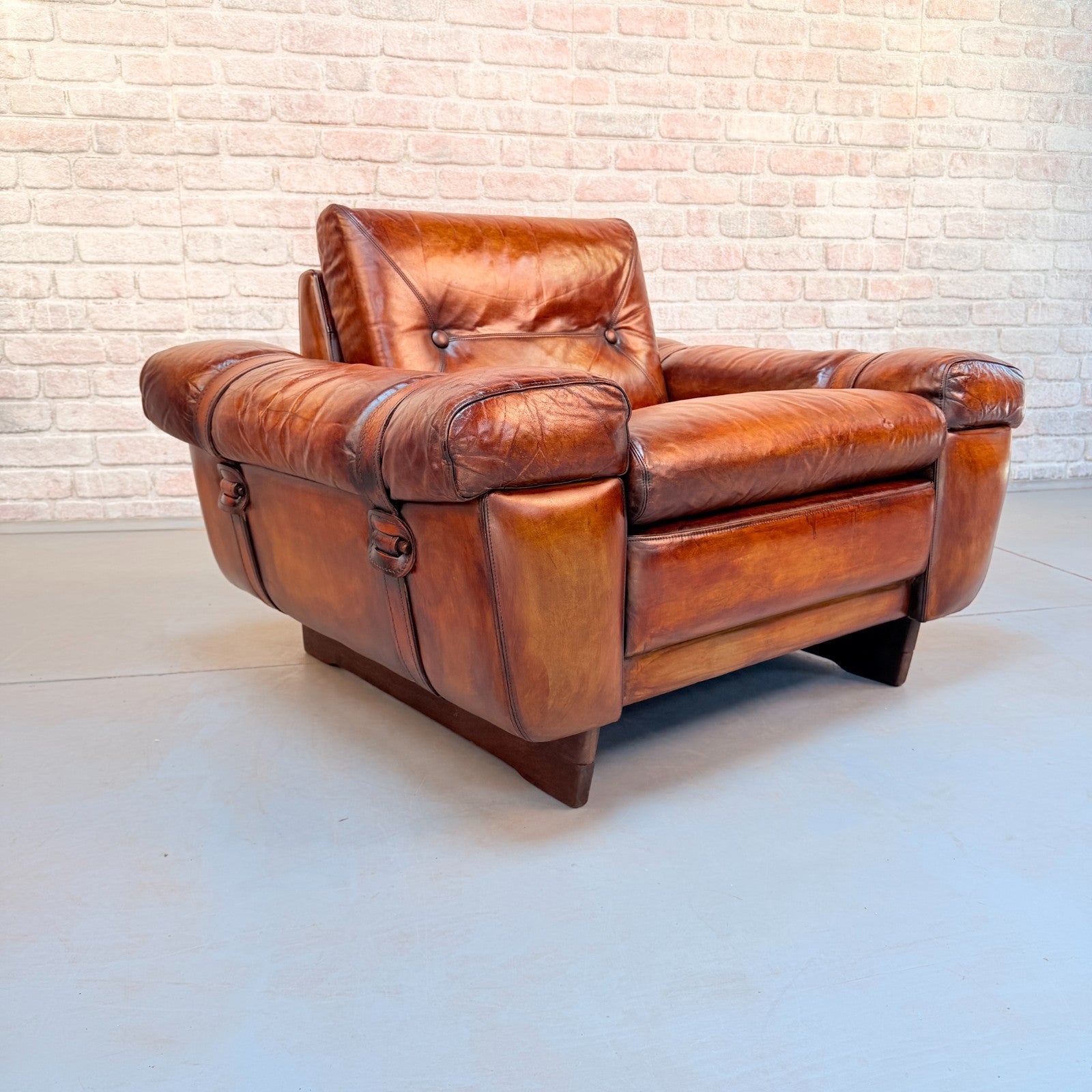 Vintage 1970s Svend Skippers Tan Leather Armchair Hand Dyed Cognac Patina