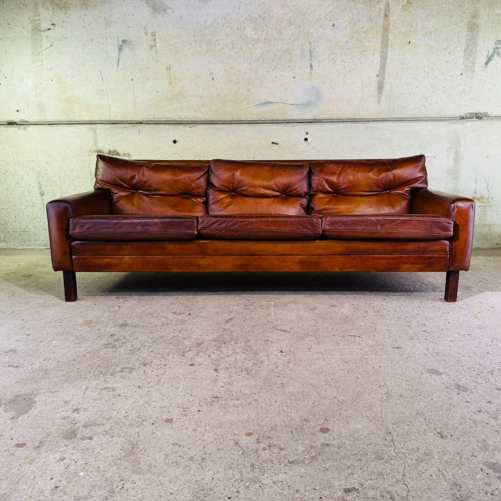 Stunning 1970s Danish George Thams Three-Seater Tan Leather Sofa