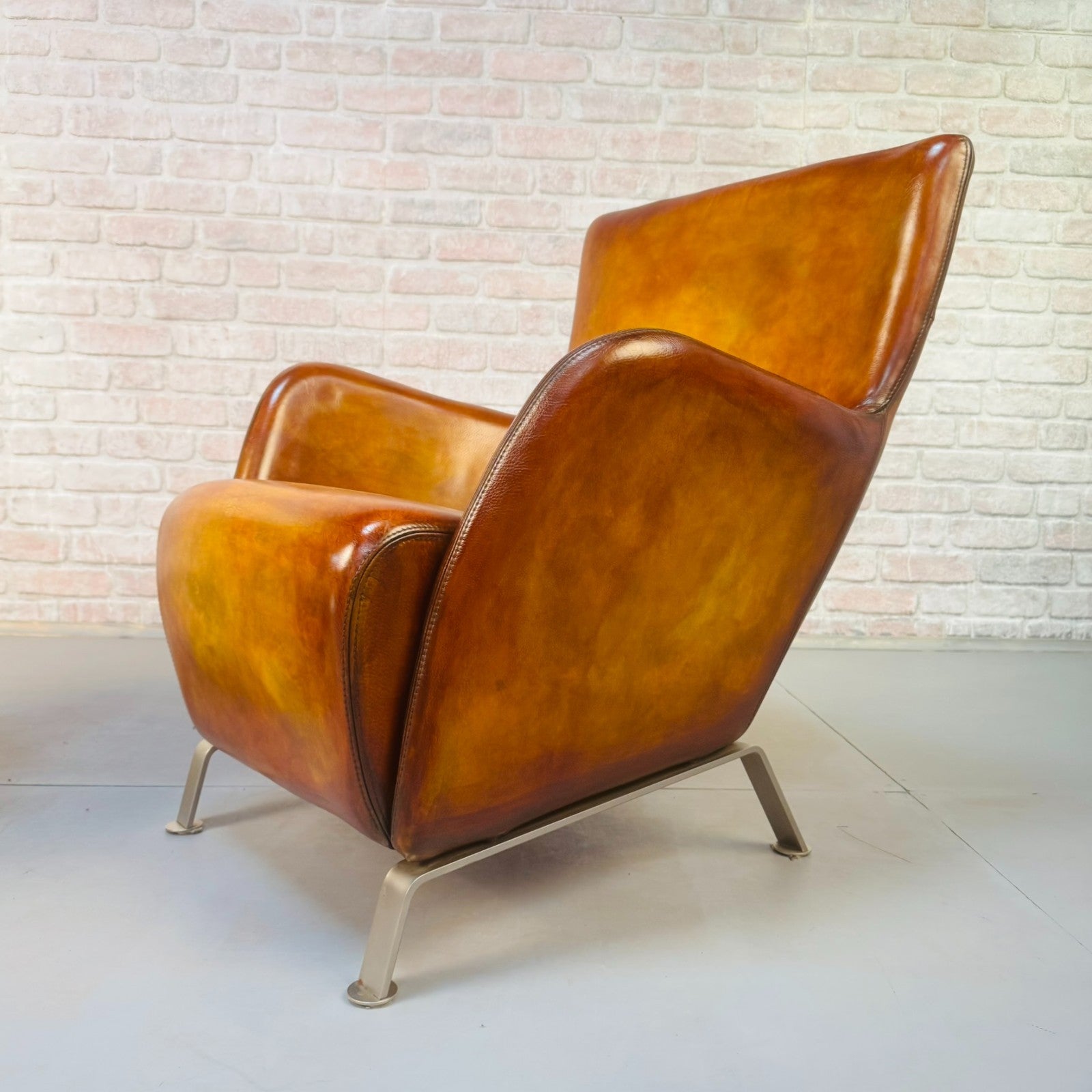 Contemporary Danish Hand Dyed Light Tan Leather Armchairs