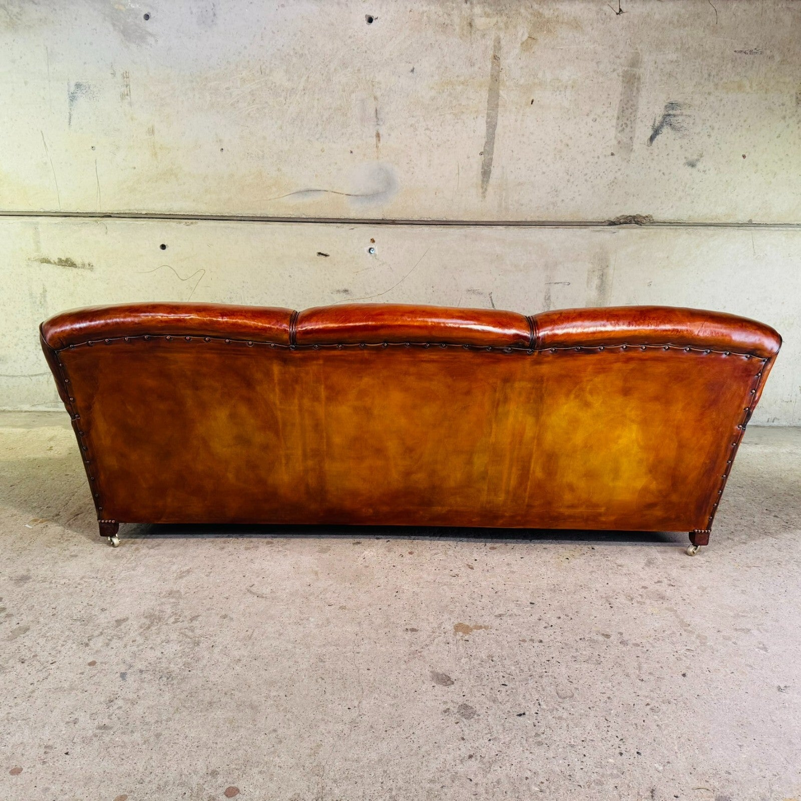 Vintage English Howard & Sons Bridgewater-Style 3-Seater Tan Leather Sofa