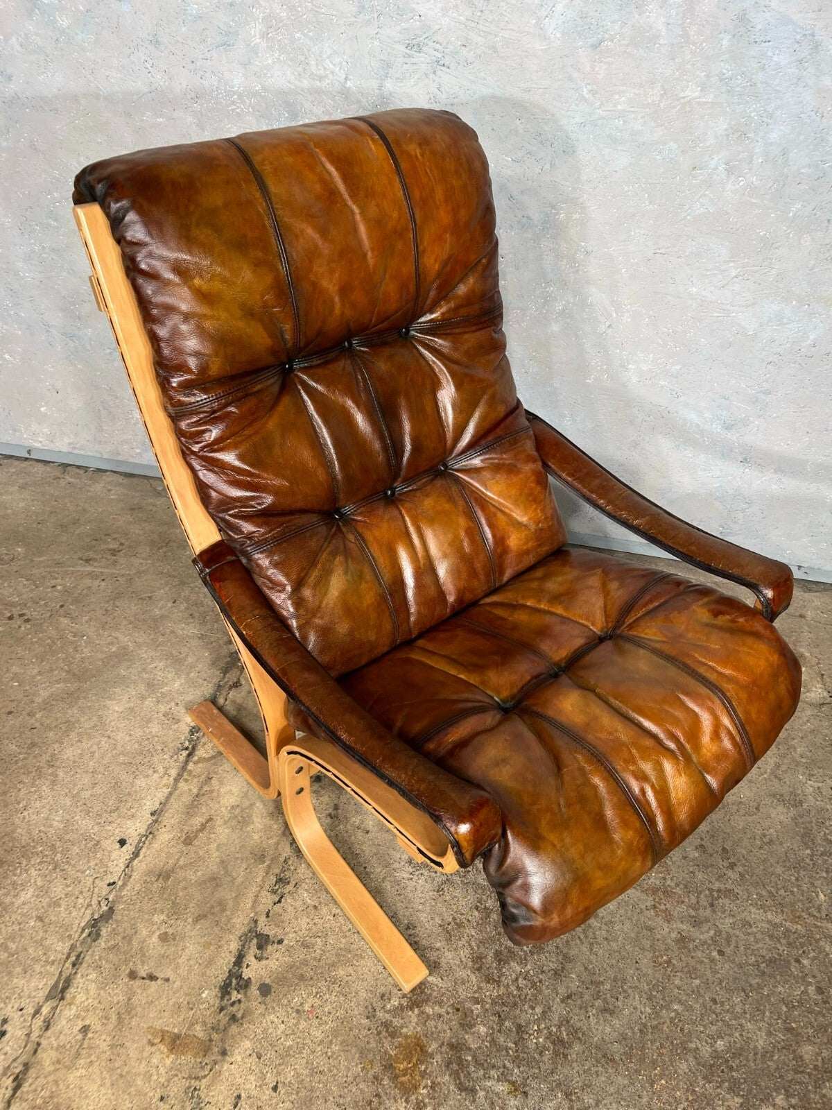 Large Ingmar Relling for Westnofa Norway Tan Leather Armchair