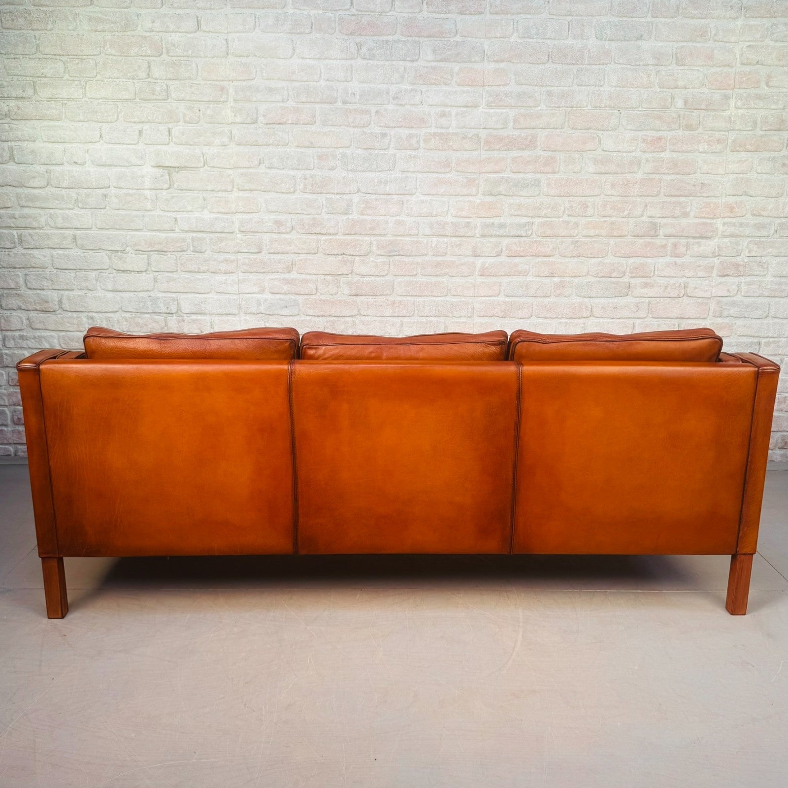 Vintage Danish Børge Mogensen Style Cognac Leather Three Seater Sofa