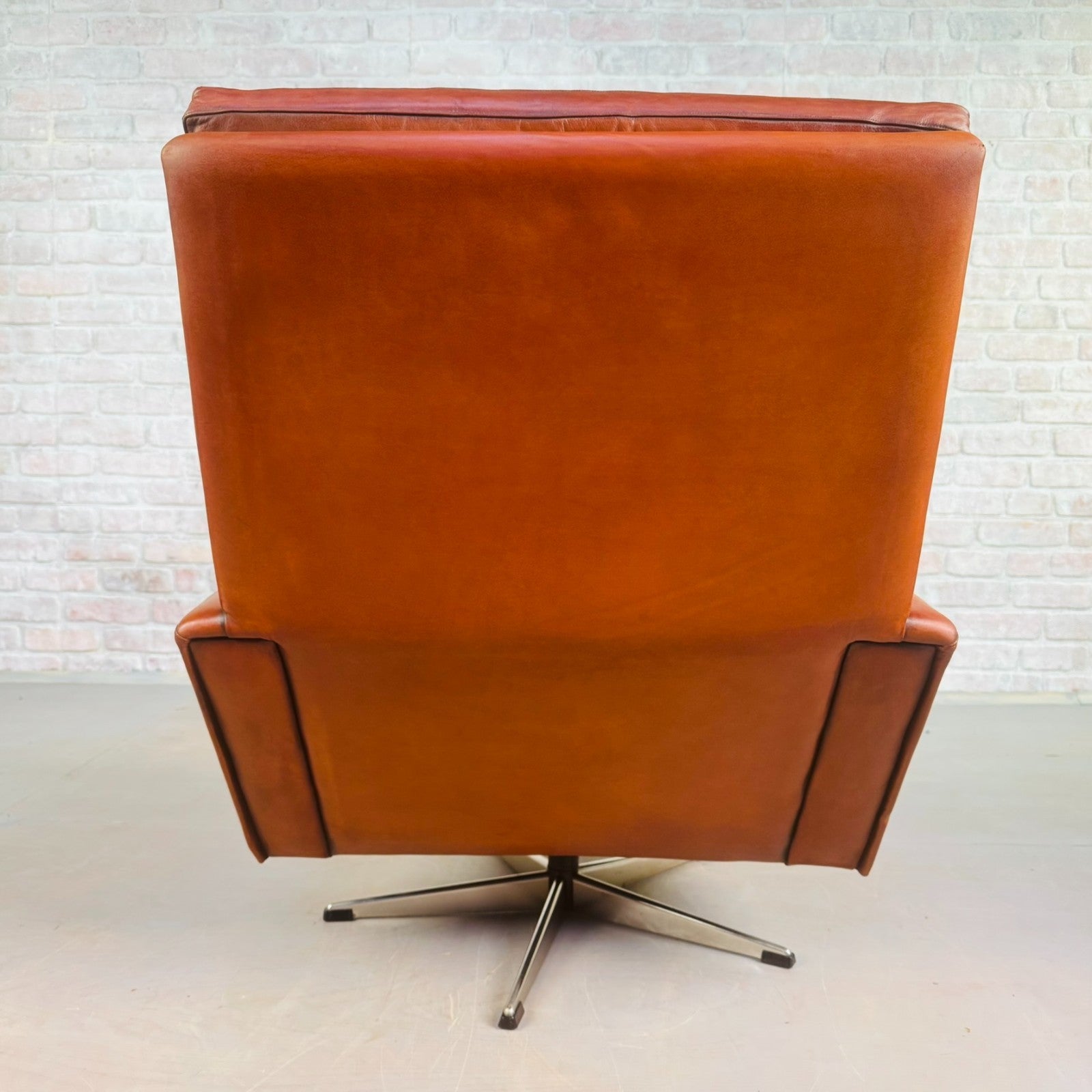 Vintage Danish Tan Leather Swivel Armchair