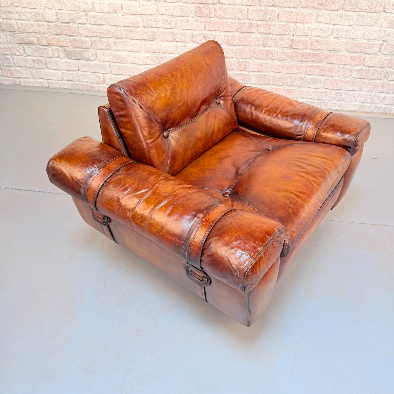 Vintage 1970s Svend Skippers Tan Leather Armchair Hand Dyed Cognac Patina