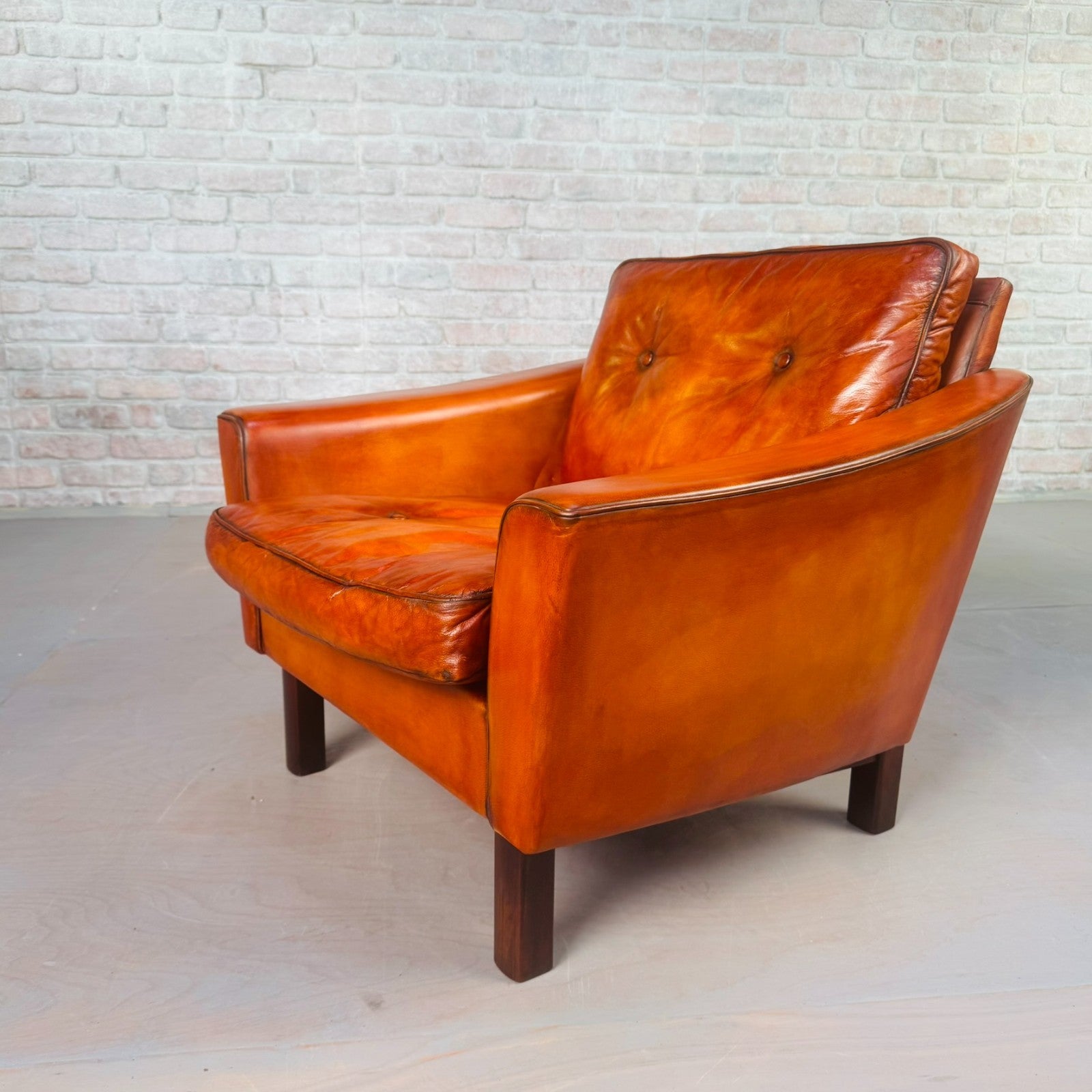 Vintage Danish Cognac Leather Armchair – Curved Arms