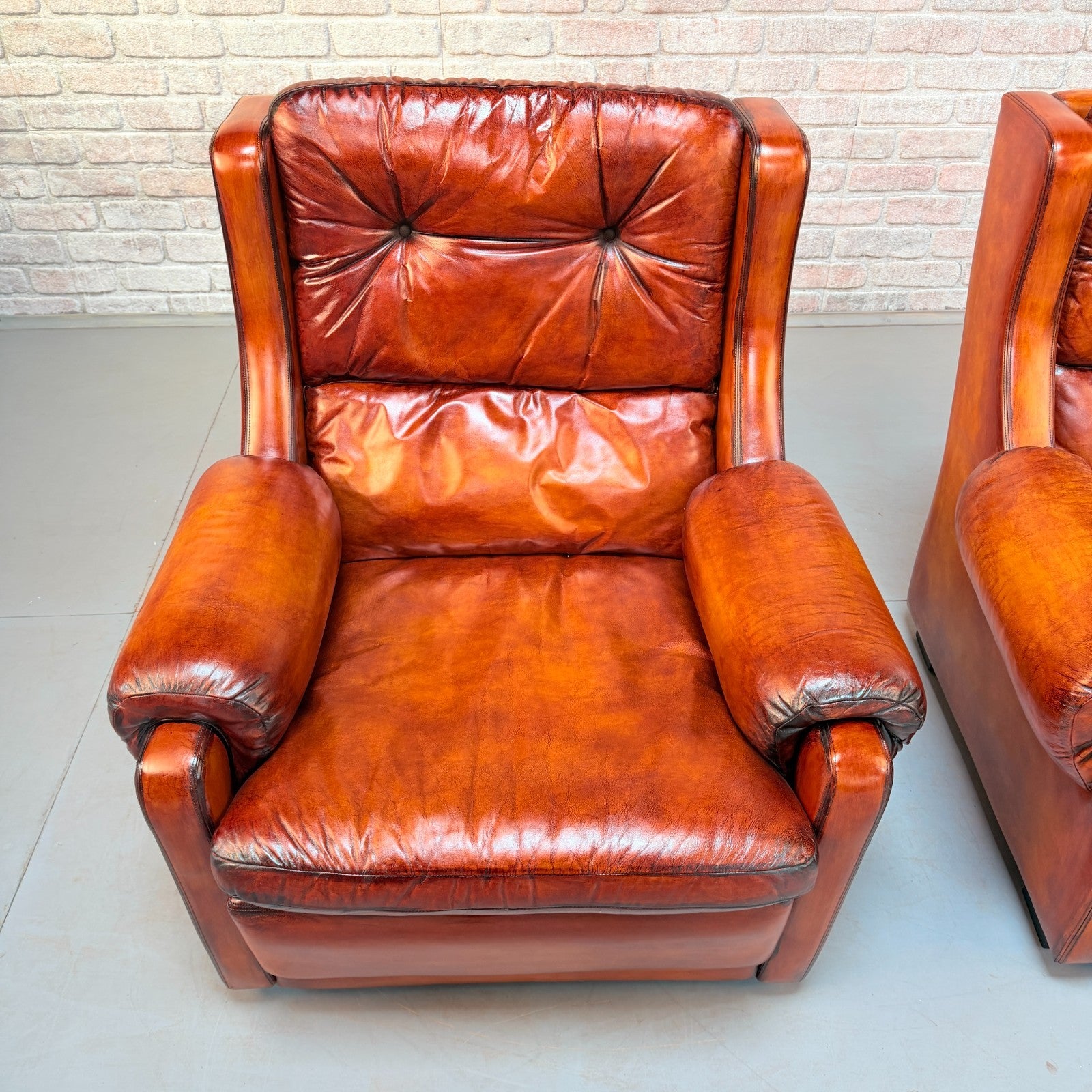 Pair of Mid-20th Century English Gimson & Slater Cognac Leather Armchairs