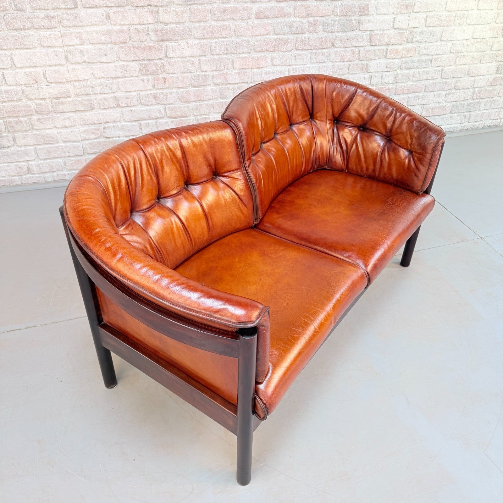 Vintage Arne Vodder Nielaus Møbler Danish Cognac Leather 2 Seater Sofa