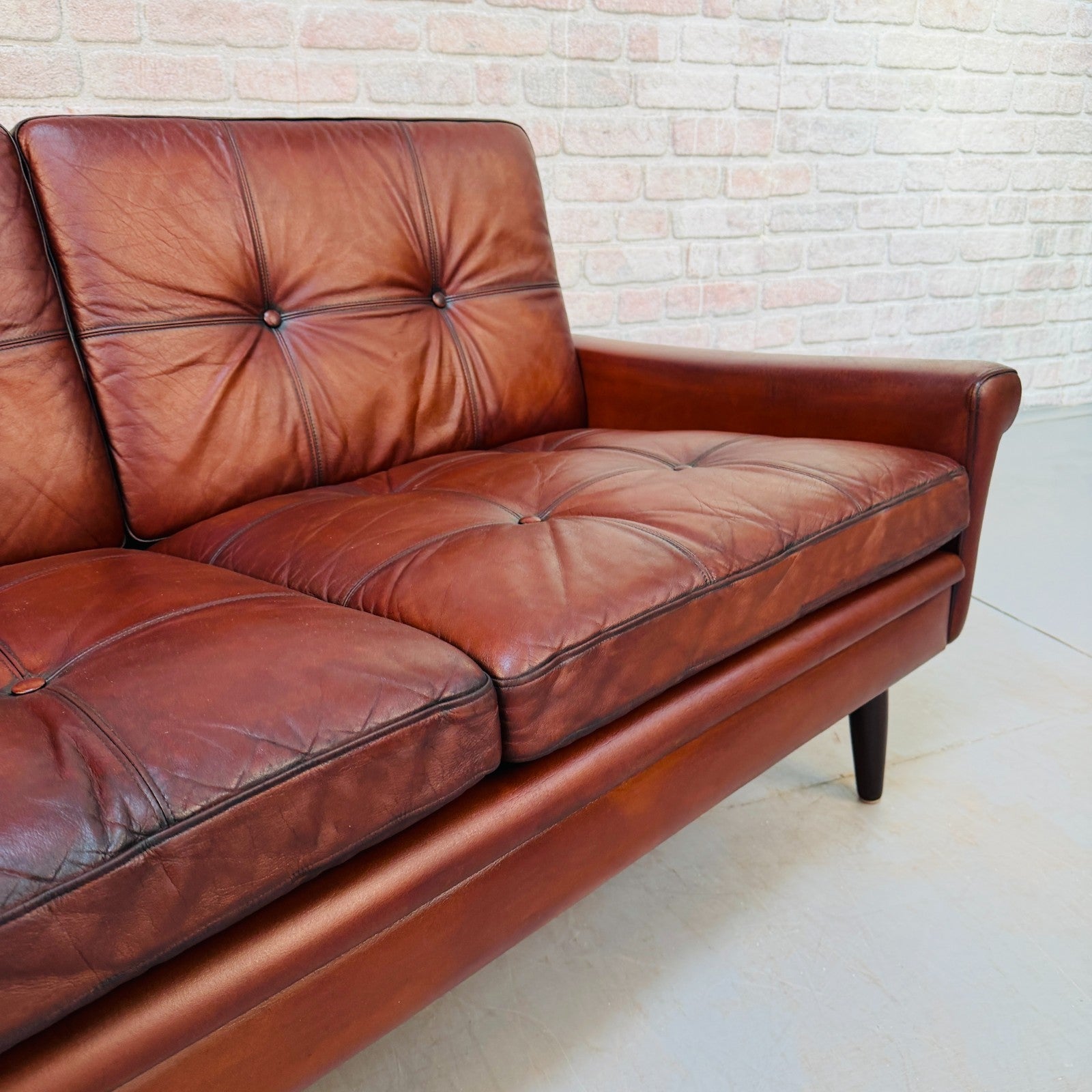 Vintage 1970s Svend Skipper Brown Leather Two-Seater Sofa