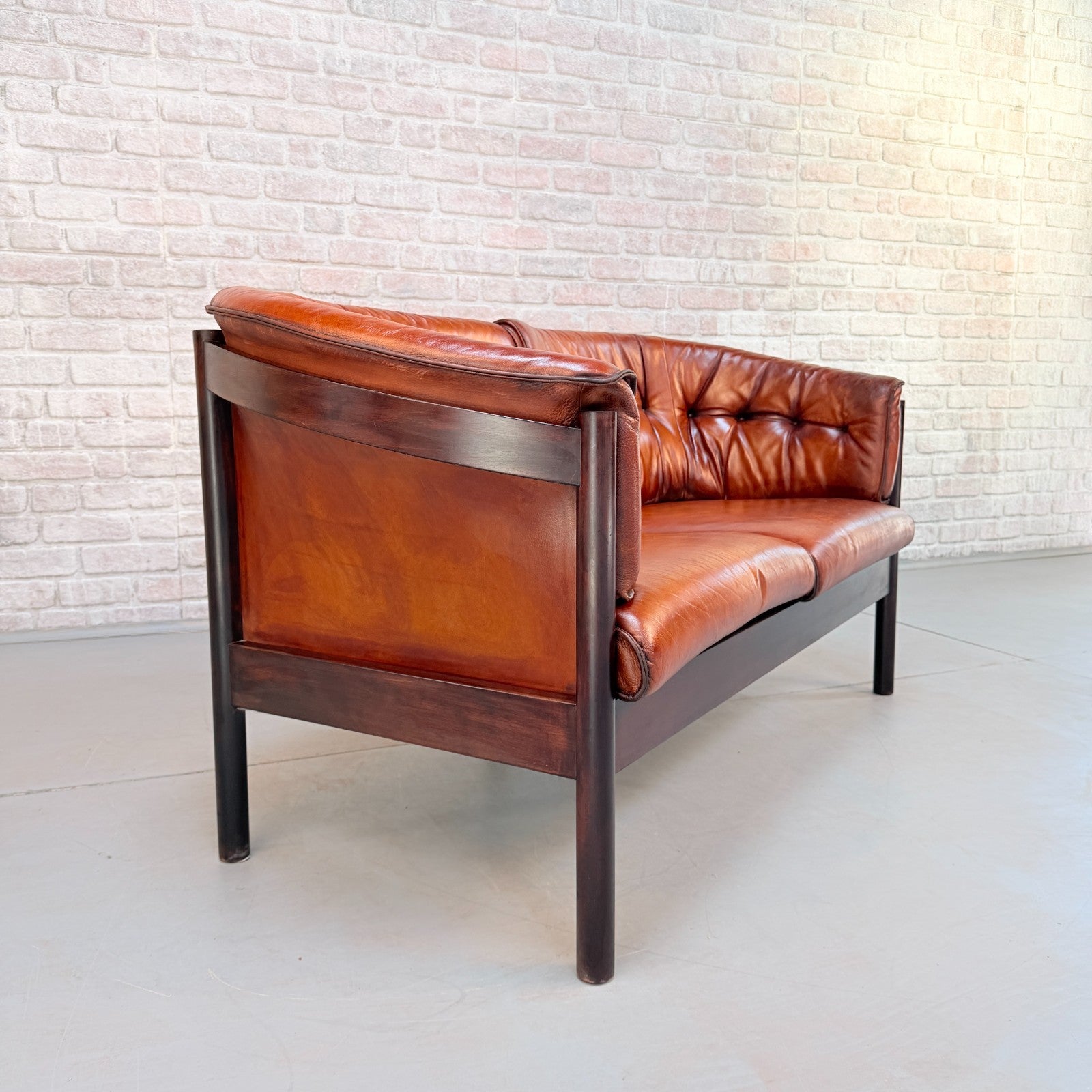 Vintage Arne Vodder Nielaus Møbler Danish Cognac Leather 2 Seater Sofa