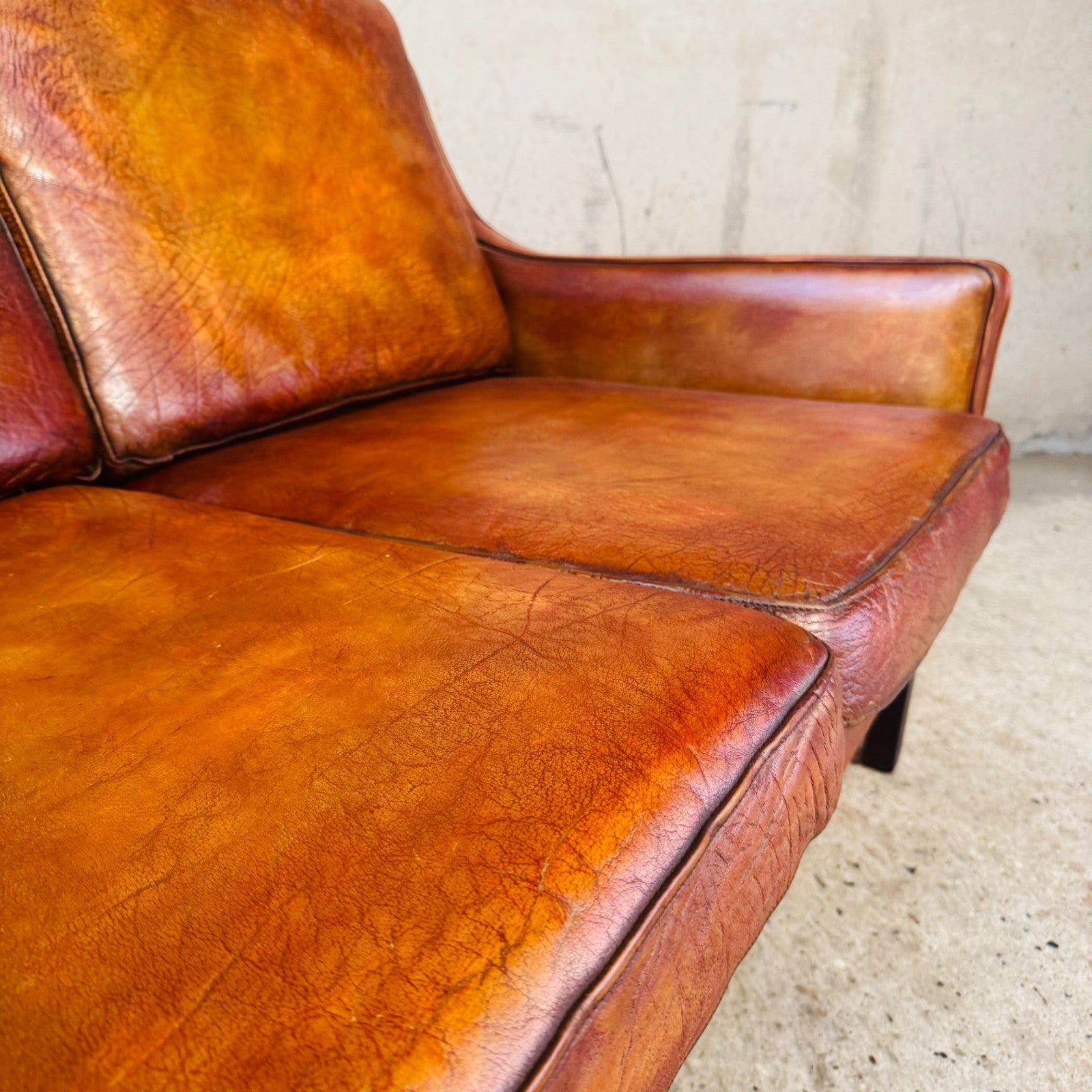 Mogens Hansen 1970 Cognac Leather Two-Seater Sofa – Buffalo Leather