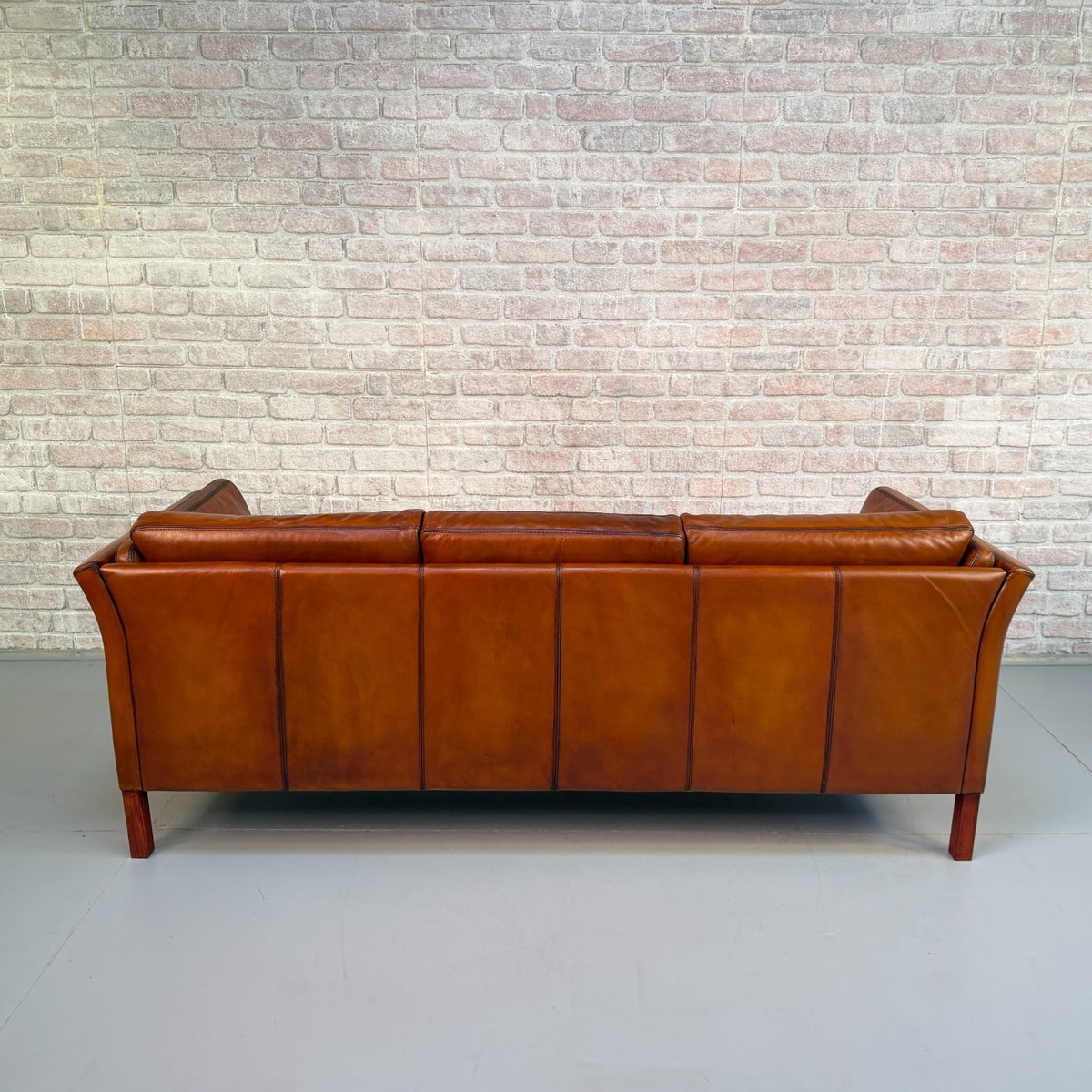 Vintage Danish Tan Leather 3 Seater Sofa – Hand Dyed Beautiful Patina