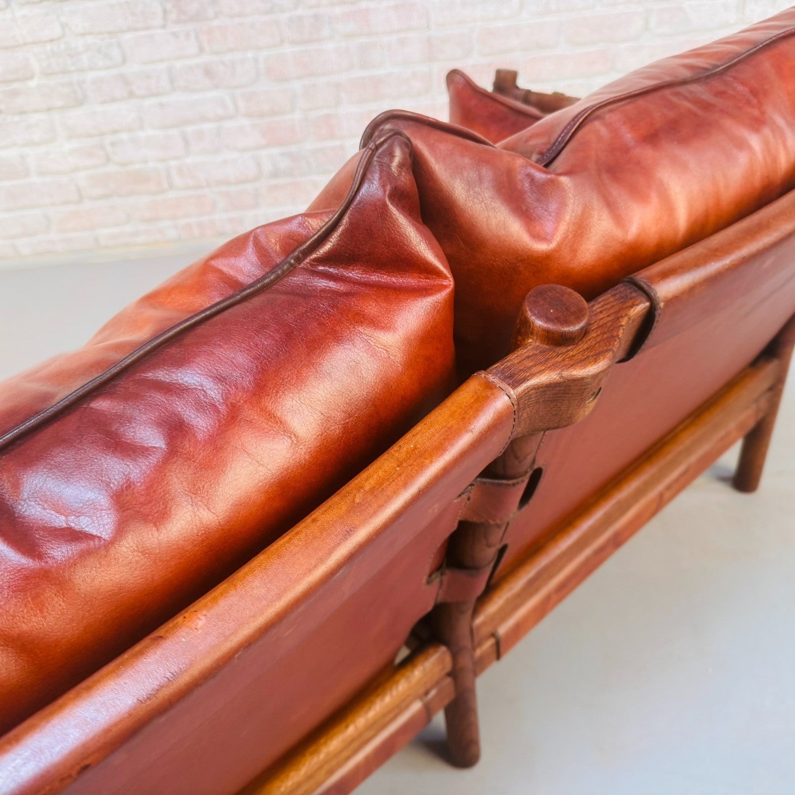 Vintage Swedish 60s Arne Norell “Ilona” Tan Leather Sofa & Pair of Saf