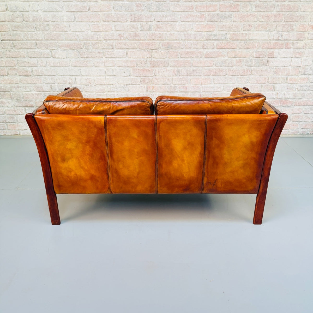 Vintage Danish Tan Leather 2 Seater Sofa – Hand Dyed Beautiful Patina