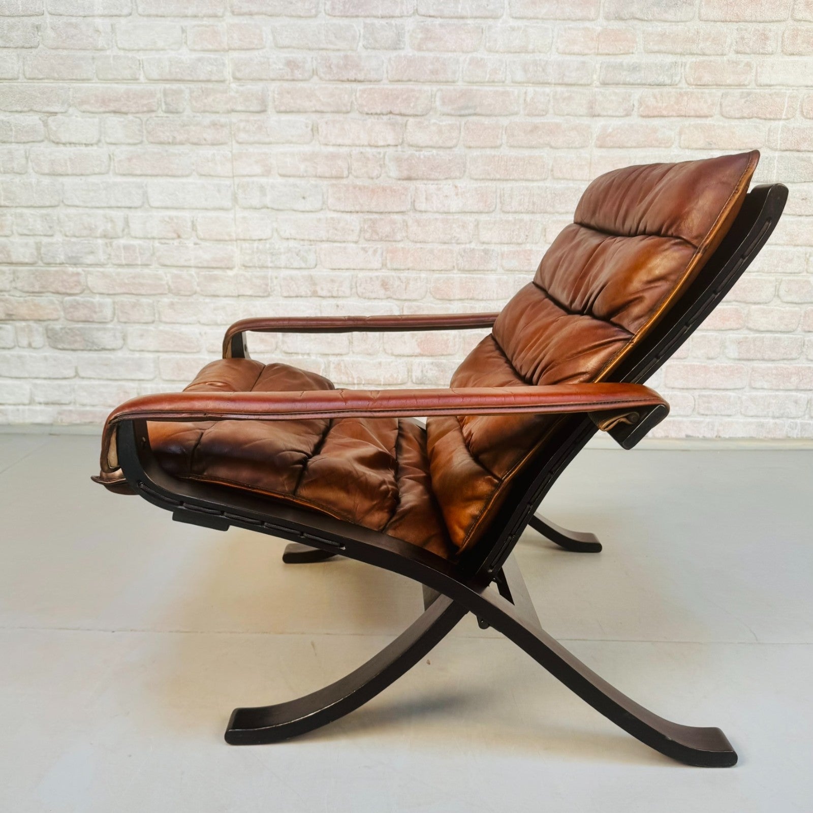 Vintage 1960s Ingmar Relling Flex for Westnofa Lounge  Tan Leather Chair Norway