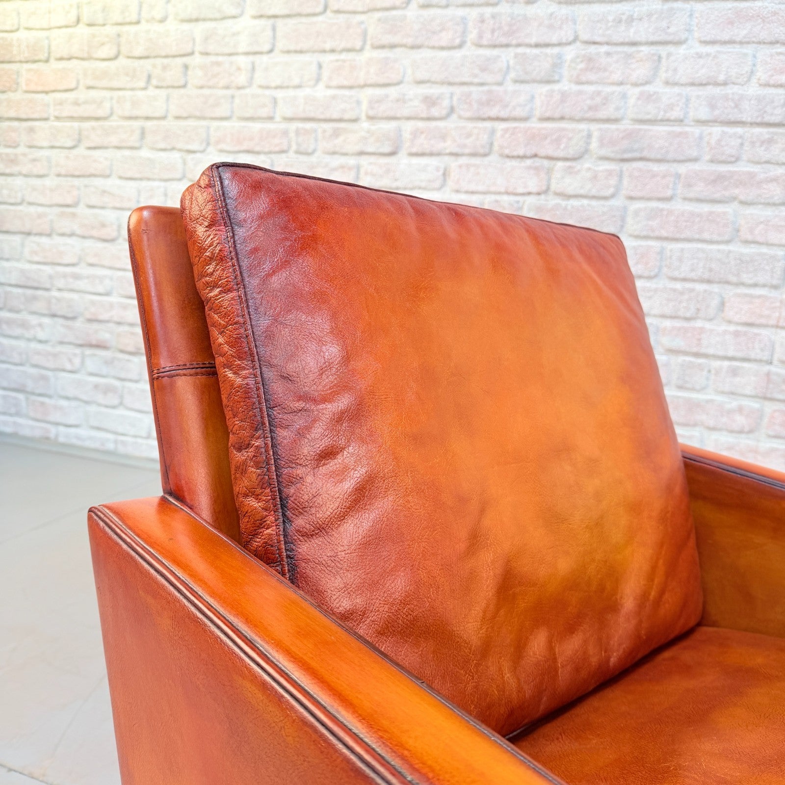 Vintage 1970s Danish Cognac Hand-Dyed Leather Swivel Chair